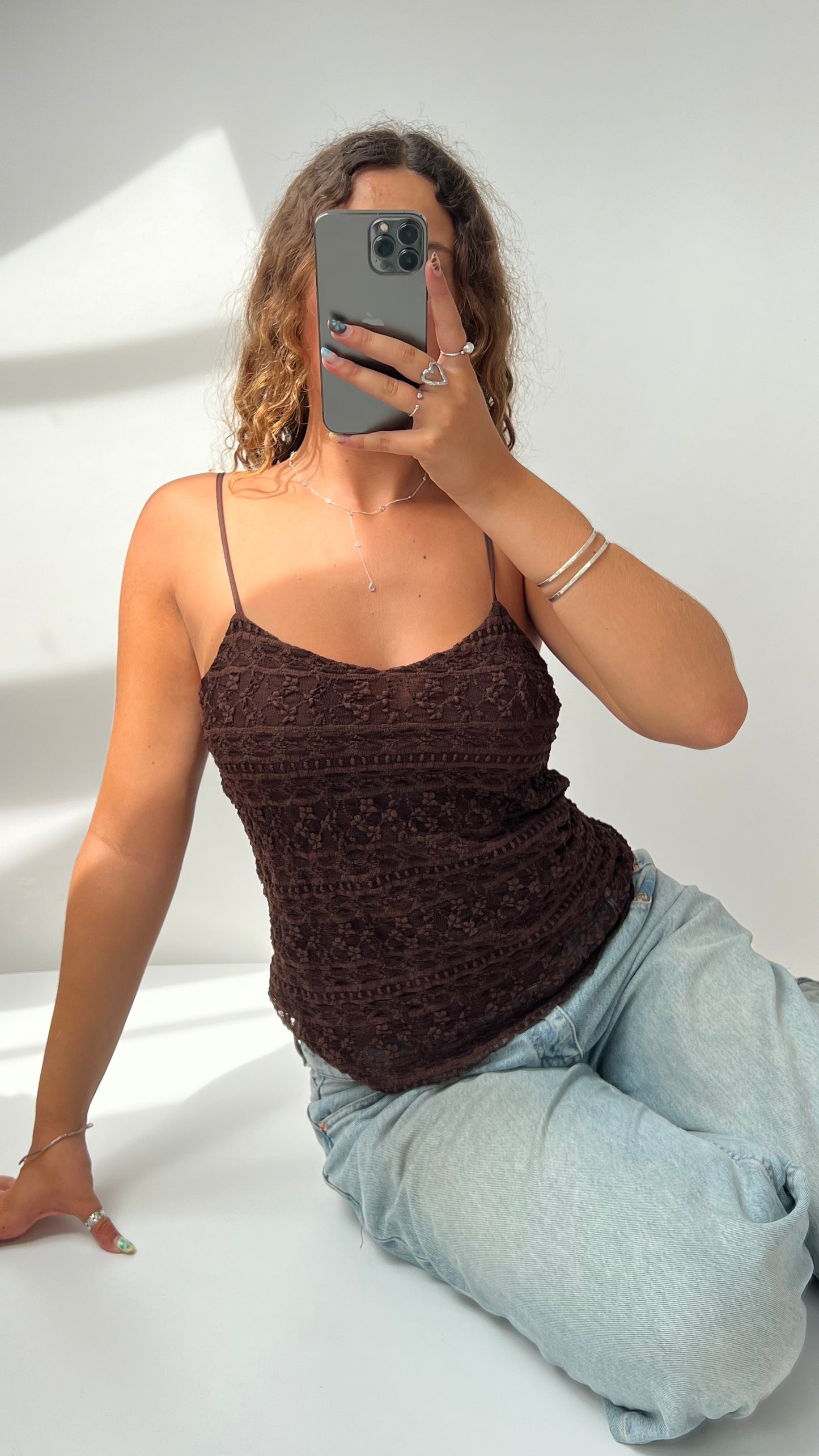 00s brown lace cami- size M/L