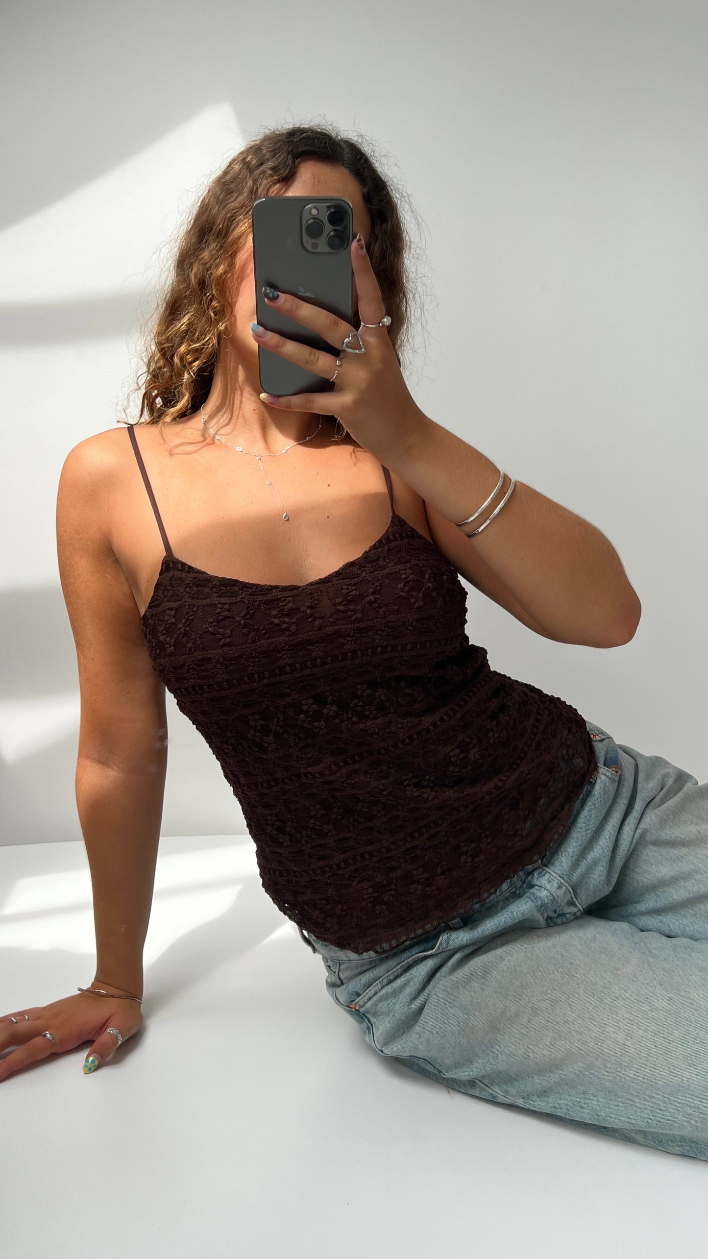 00s brown lace cami- size M/L