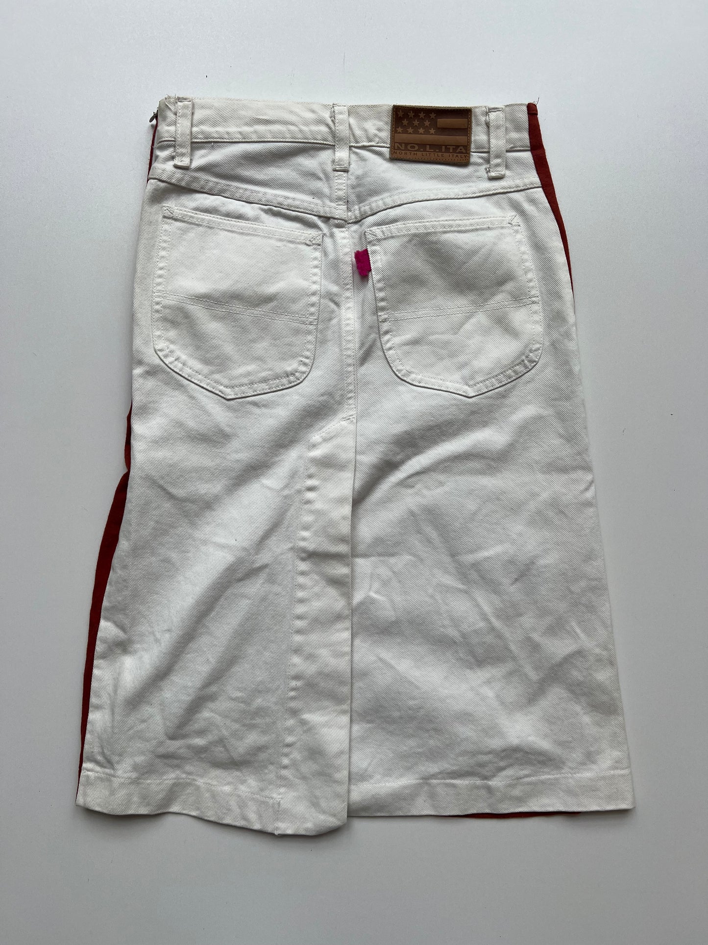00s orange white denim midi skirt- size S
