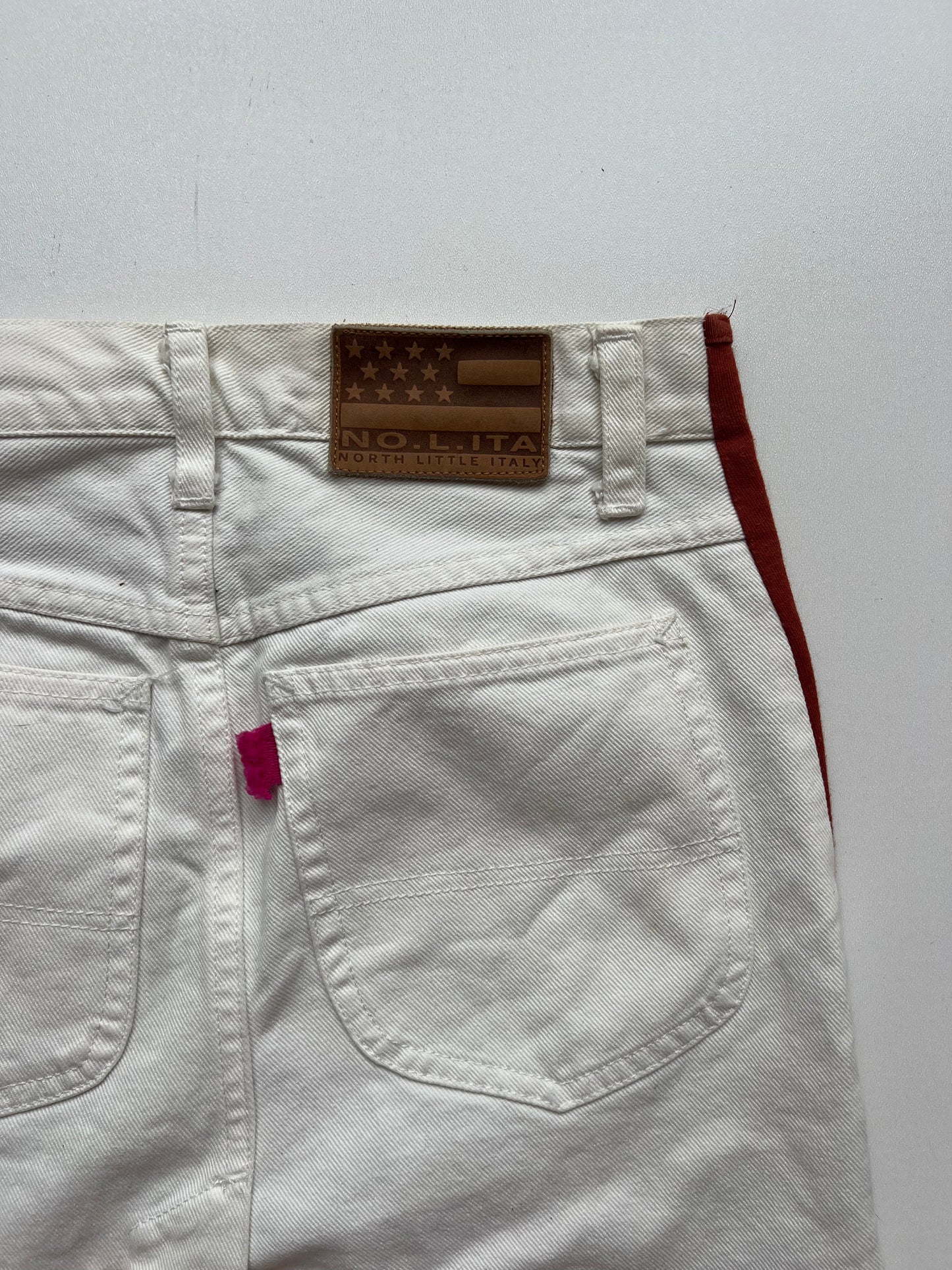 00s orange white denim midi skirt- size S