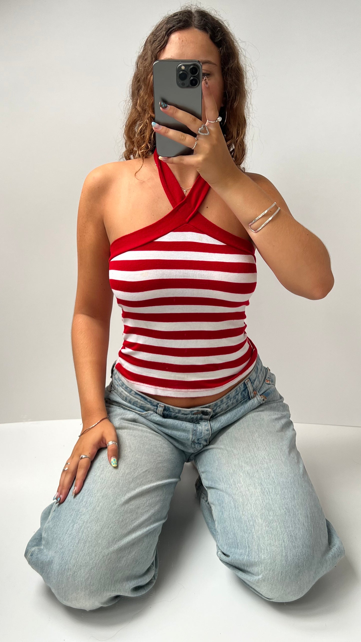 00s red striped cami- size S