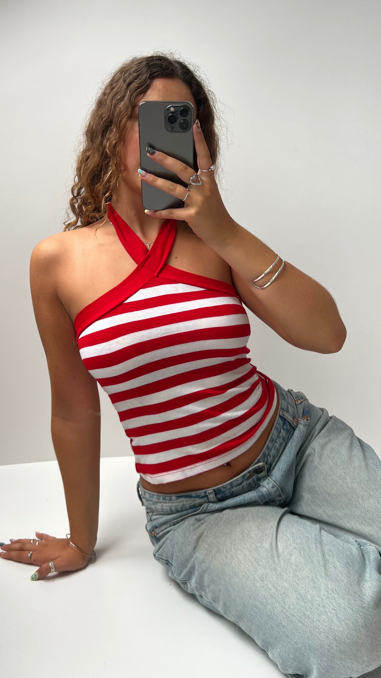 00s red striped cami- size S