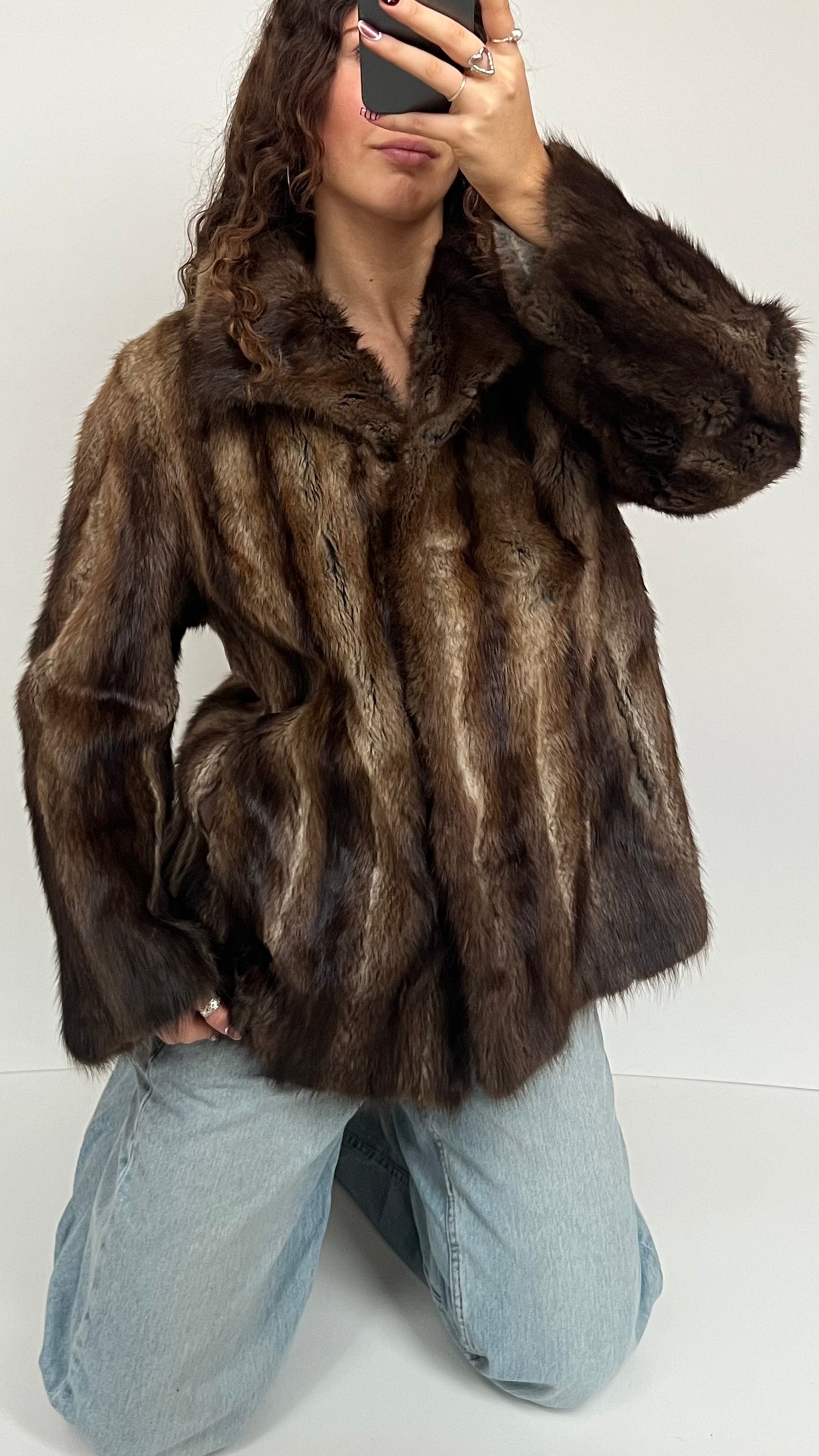 00s brown fur coat- size L