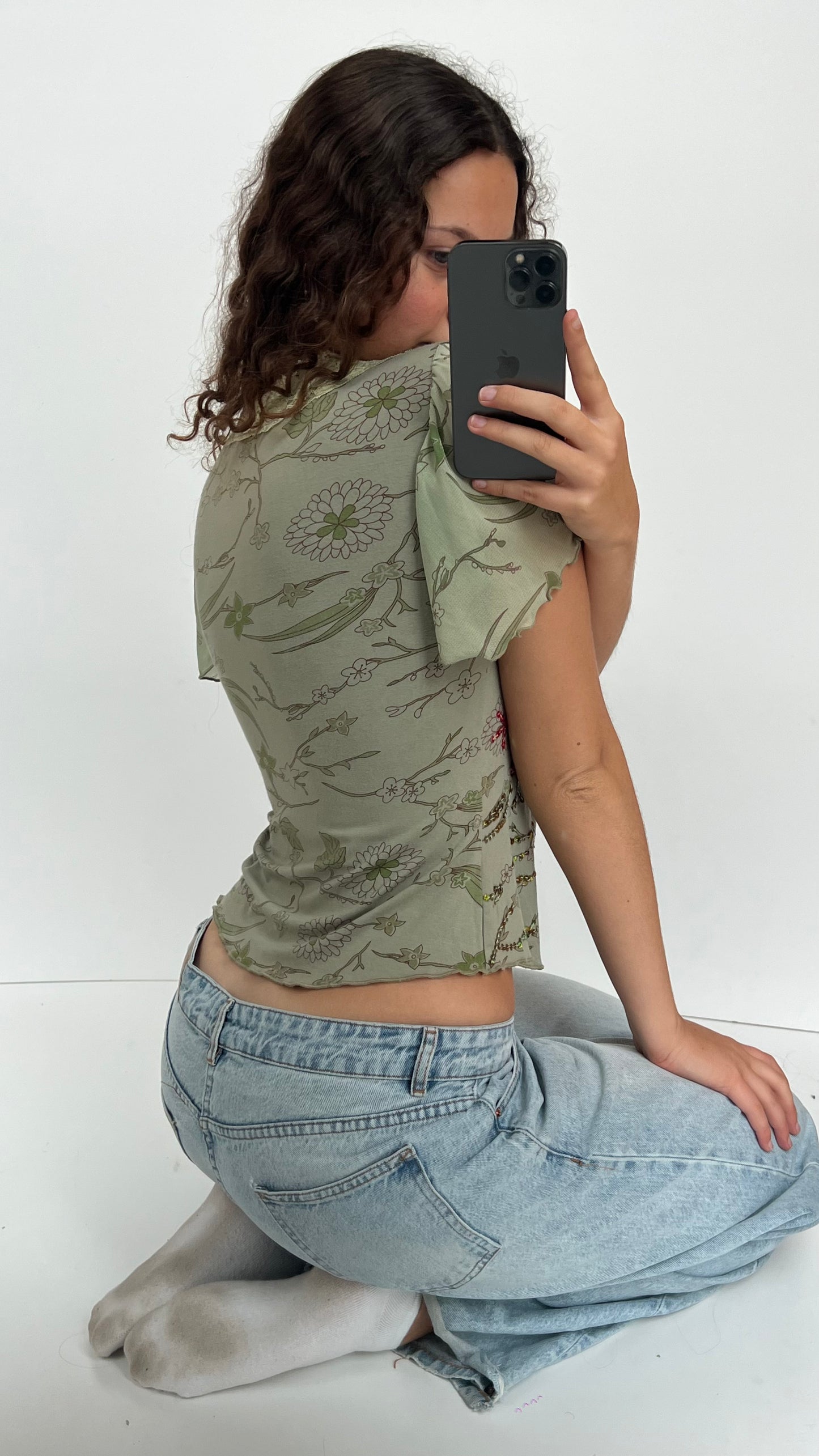 00s green sequin babydoll top- size M