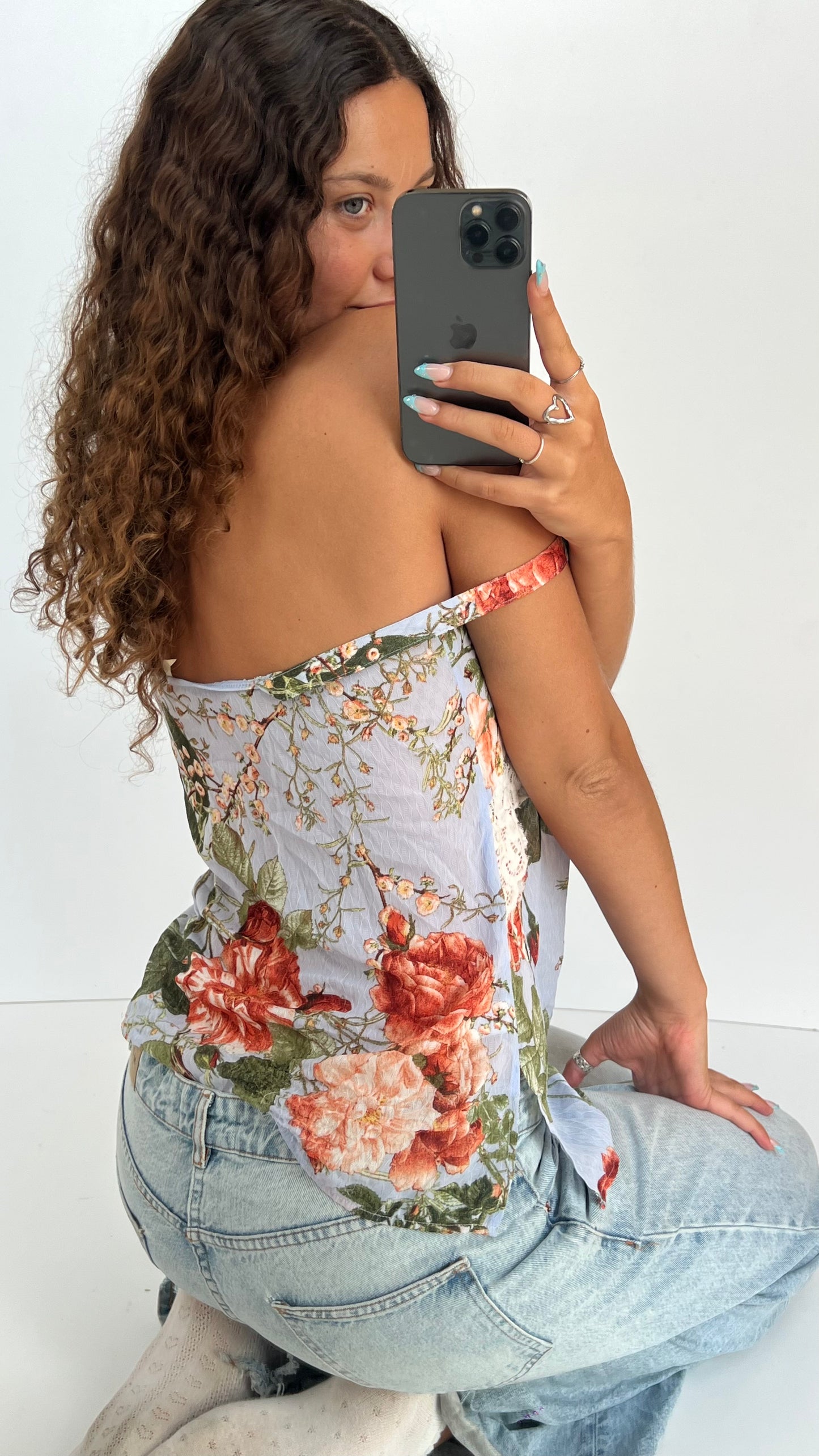 00s blue floral mesh cami- size M