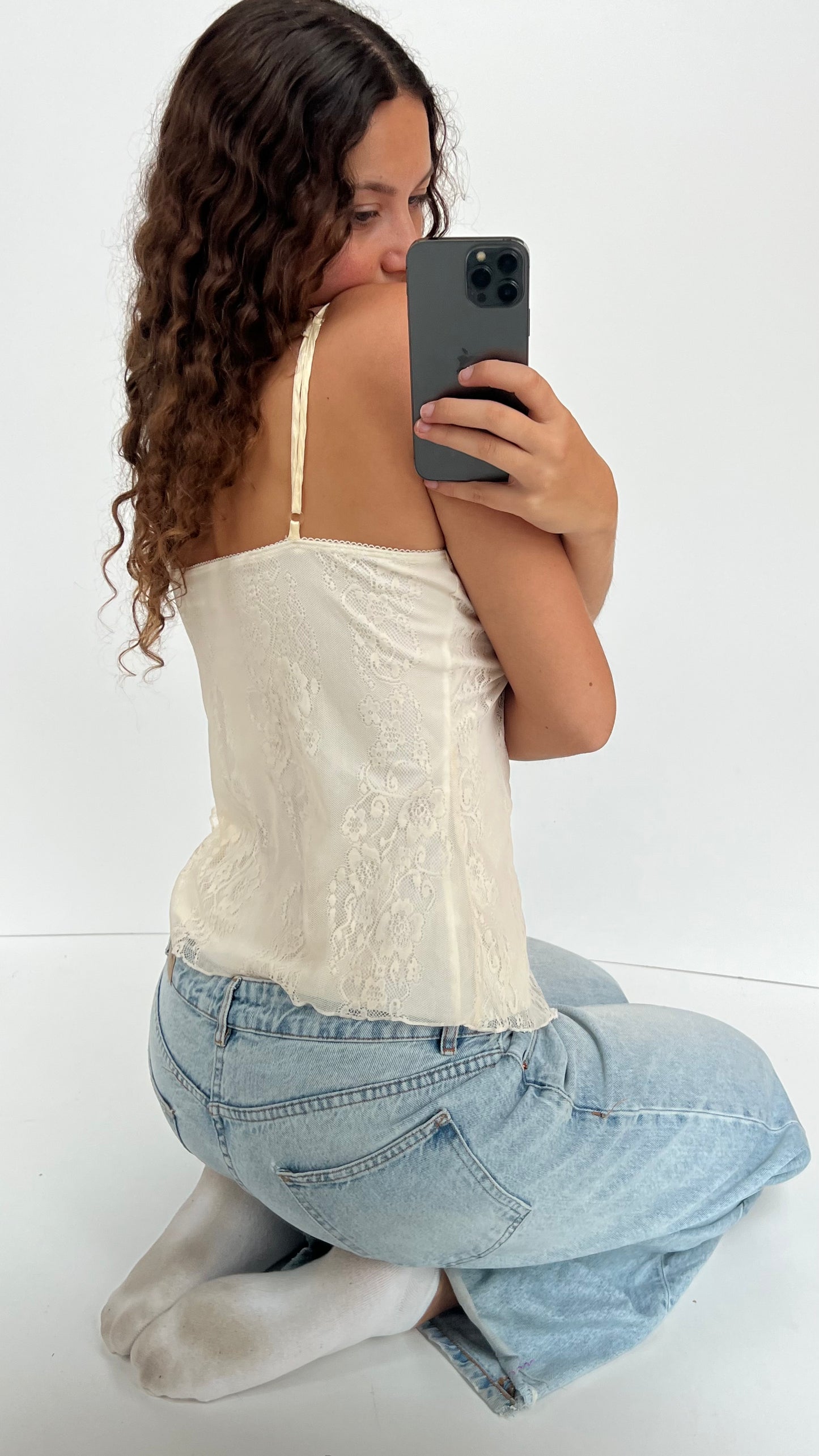 00s white lace babydoll cami- size L