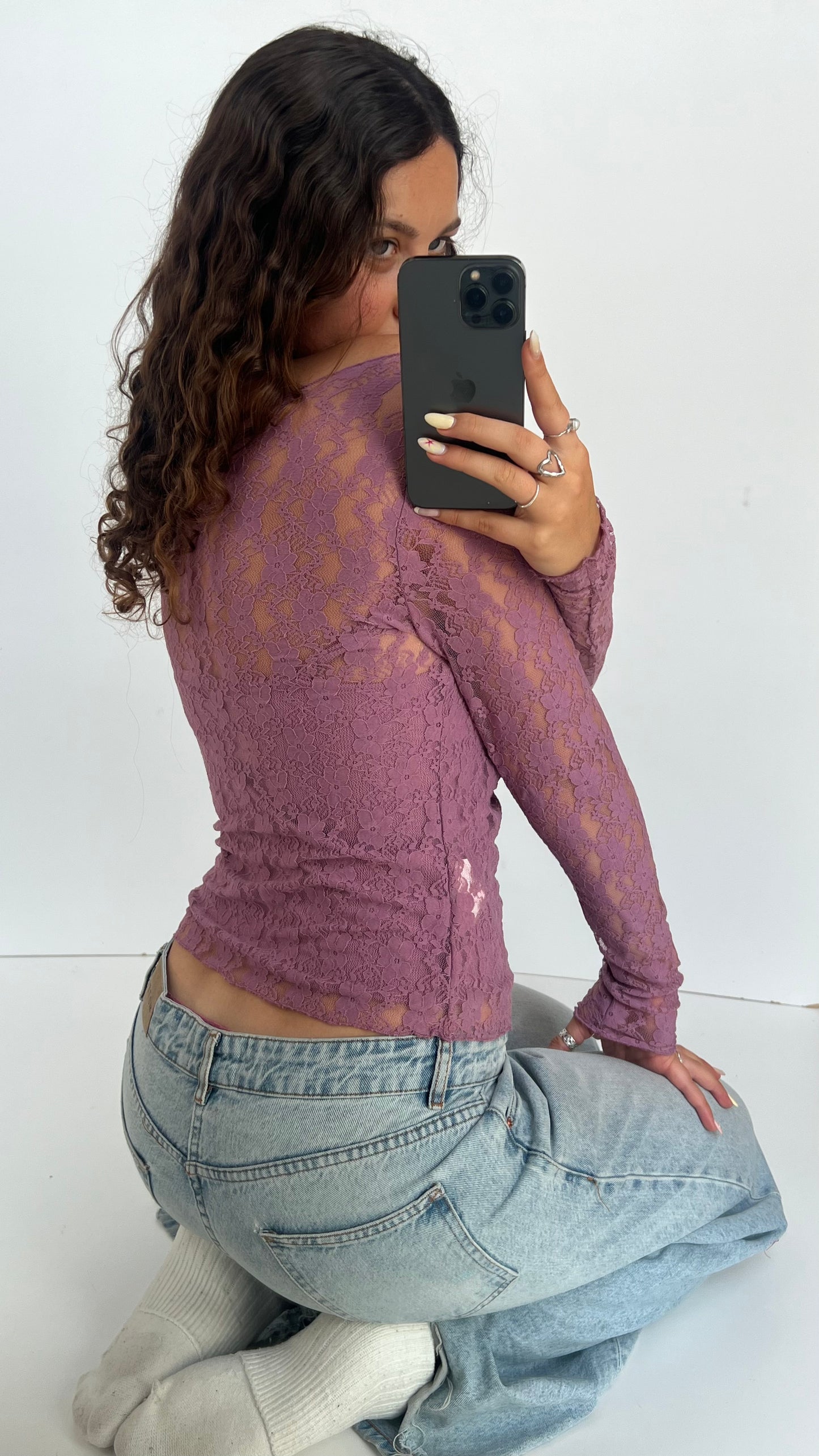 00s purple lace long sleeve top- size L