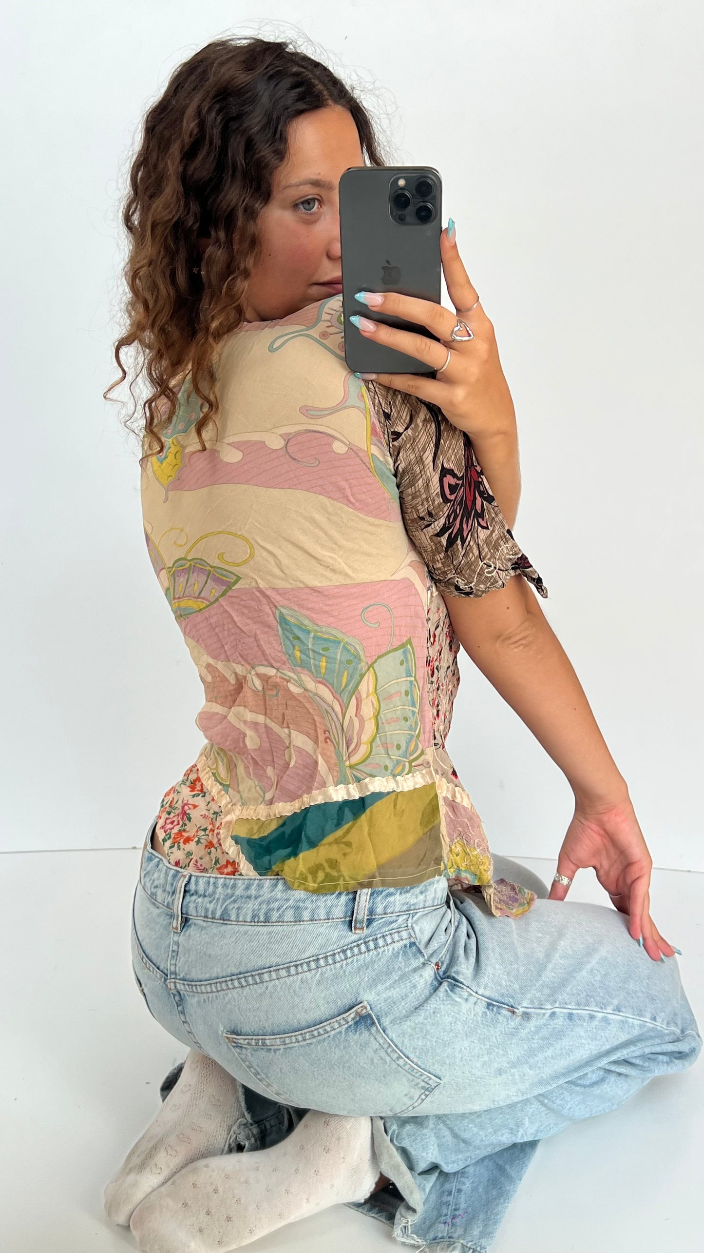 00s silk patterned babydoll top- size S/M