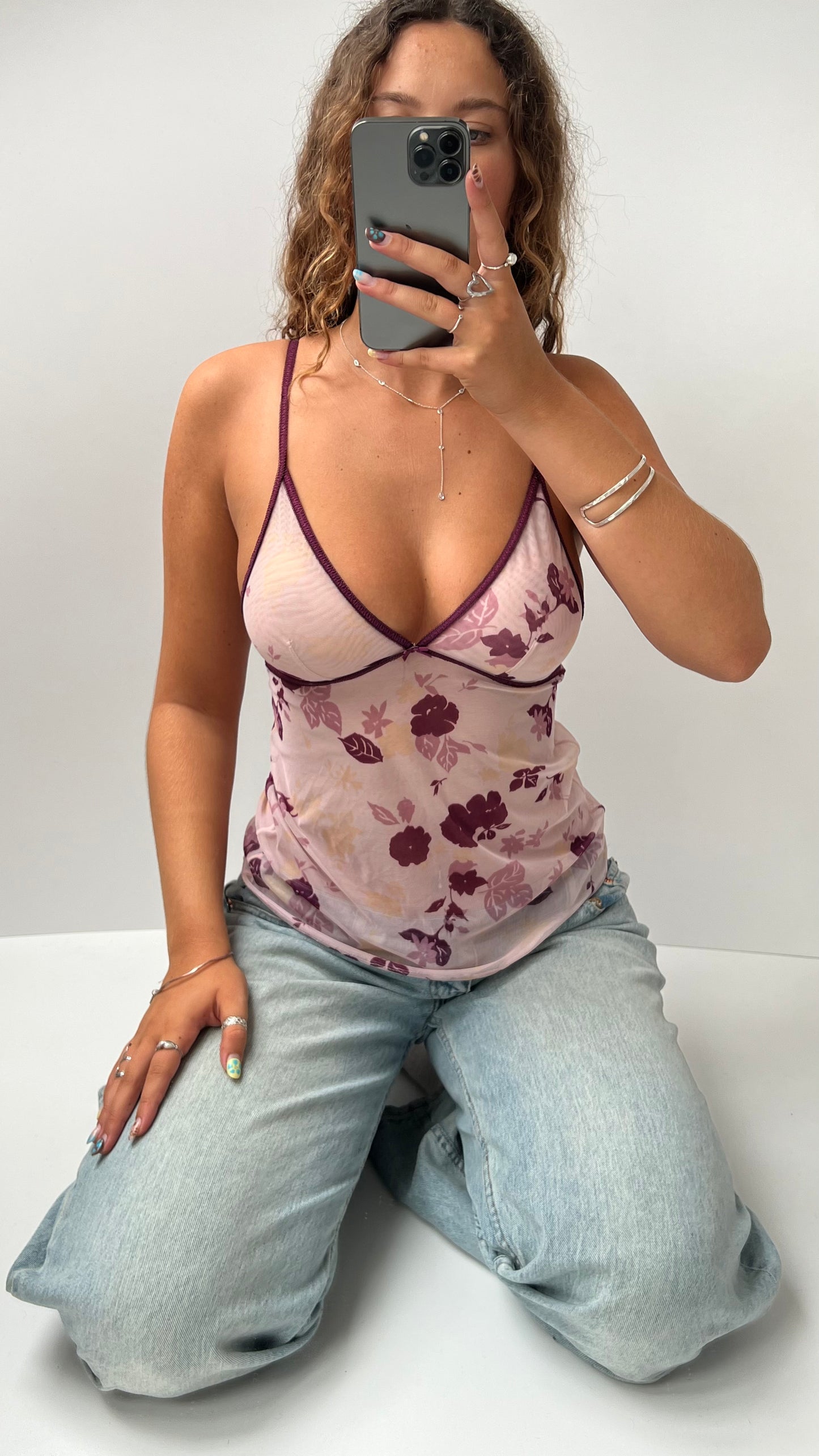 00s pink mesh floral cami- size M