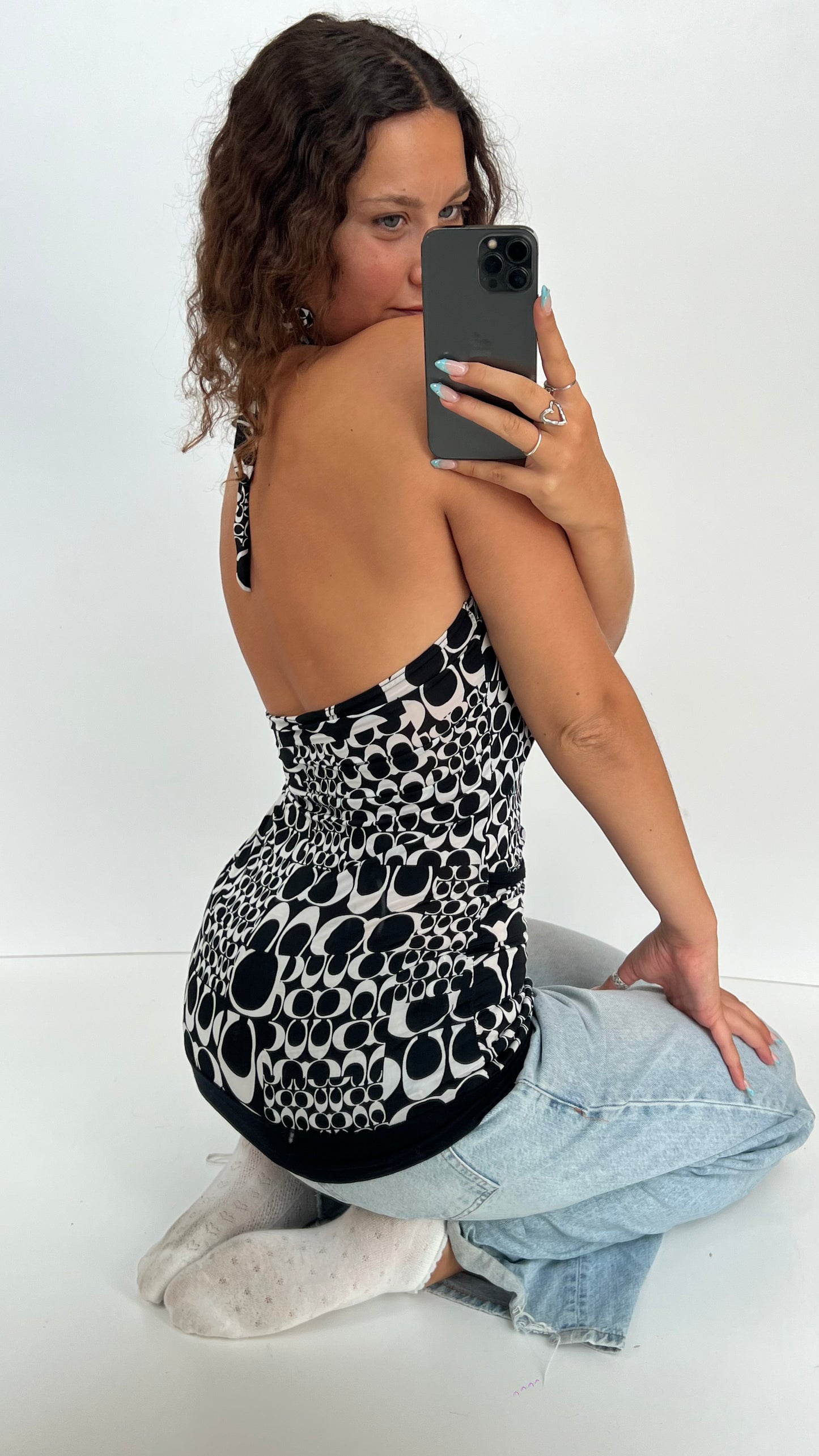00s black white metal cami- size M