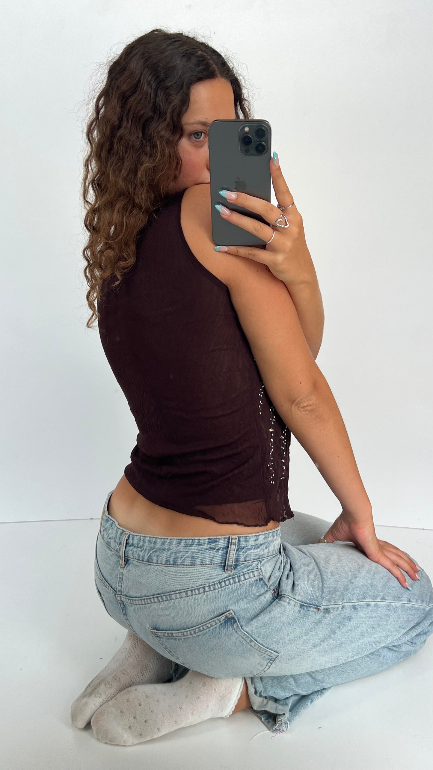 00s brown beaded tank top- size M