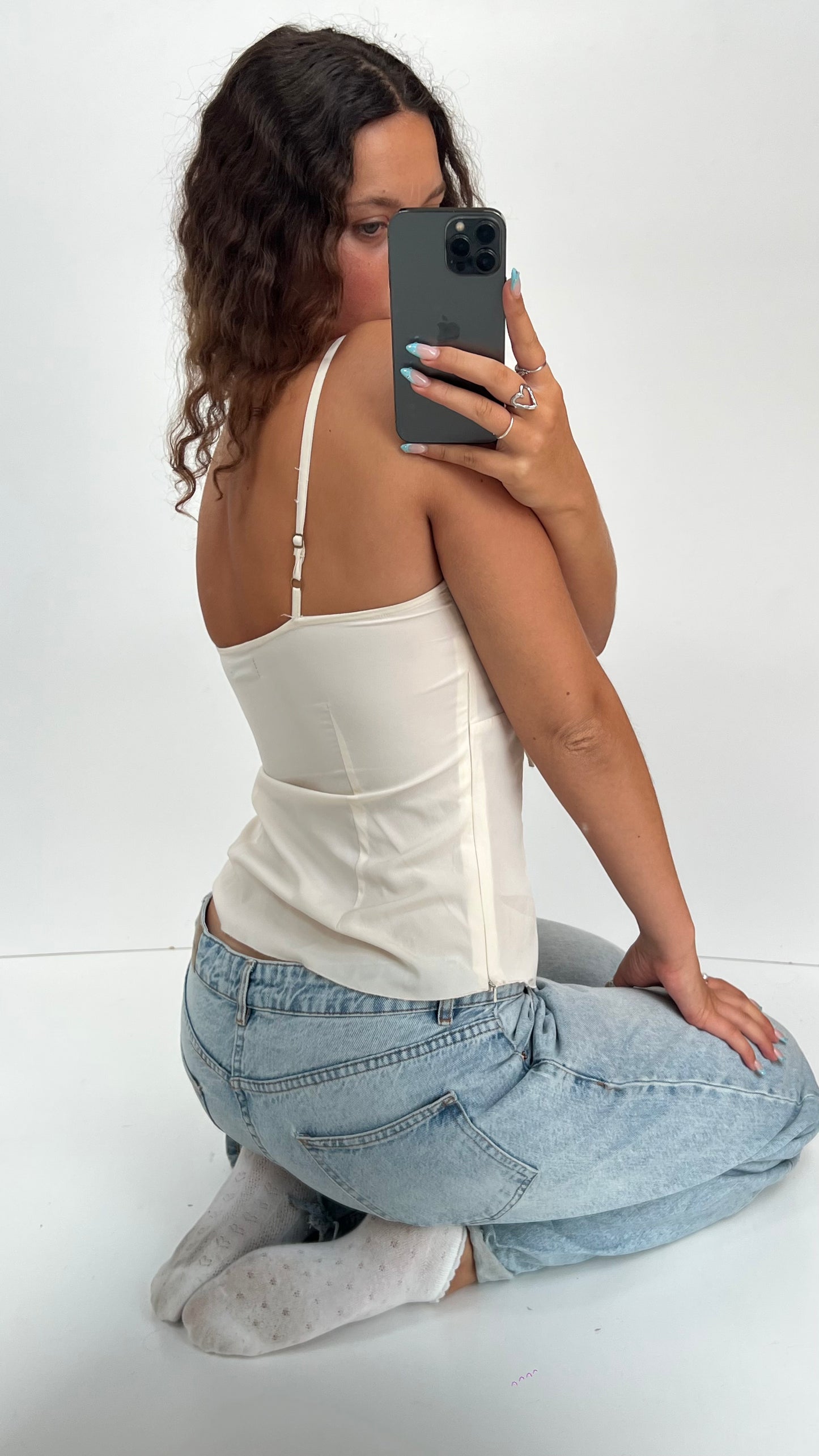 00s cream beaded cami- size M