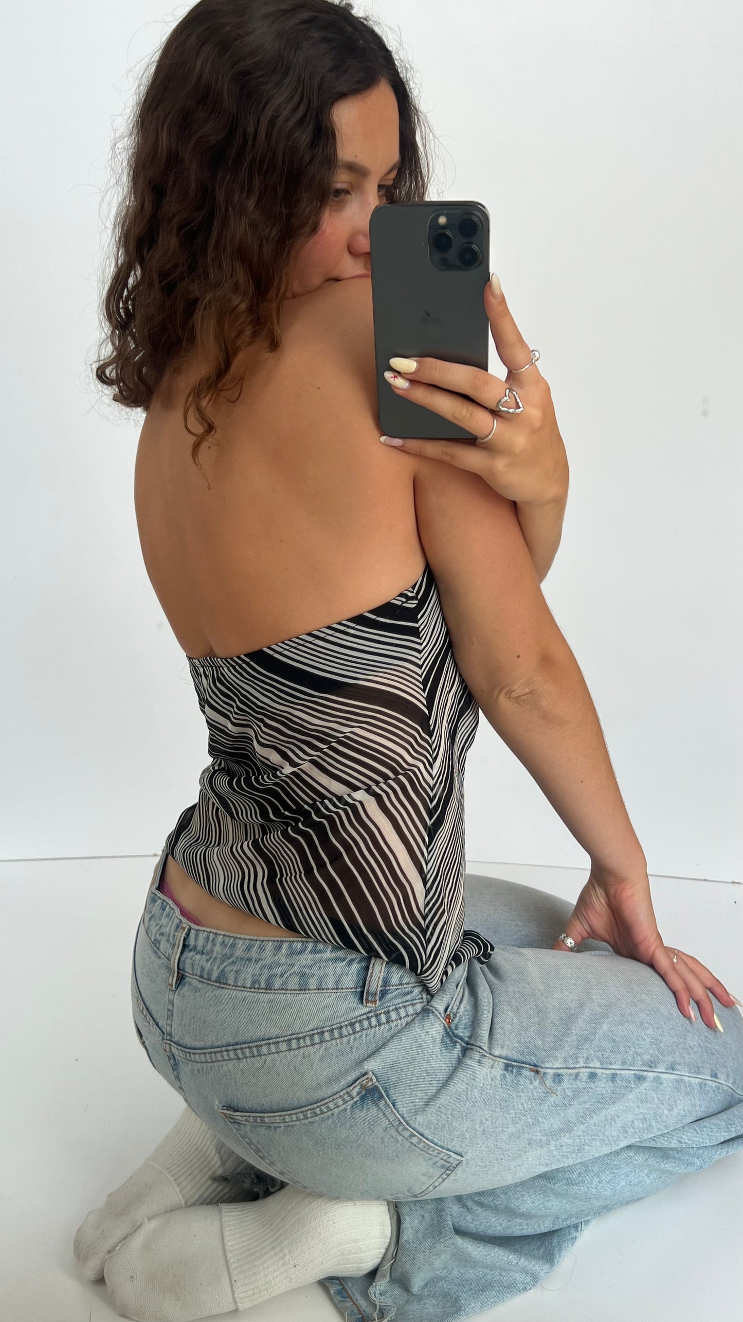 00s black white striped cami- S/M