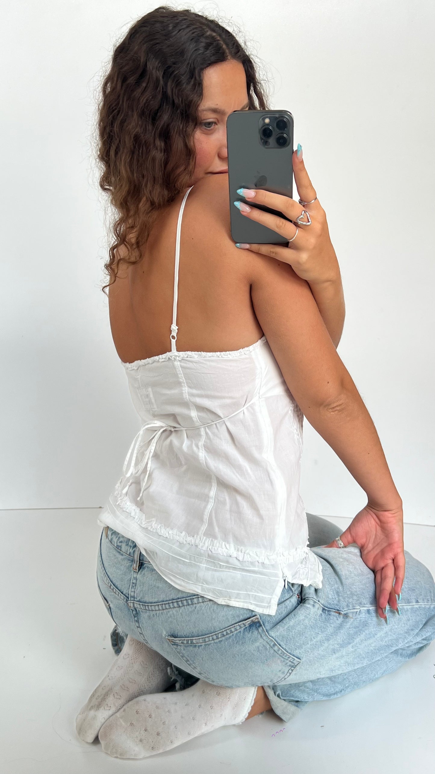 00s white embroidered cami- size S