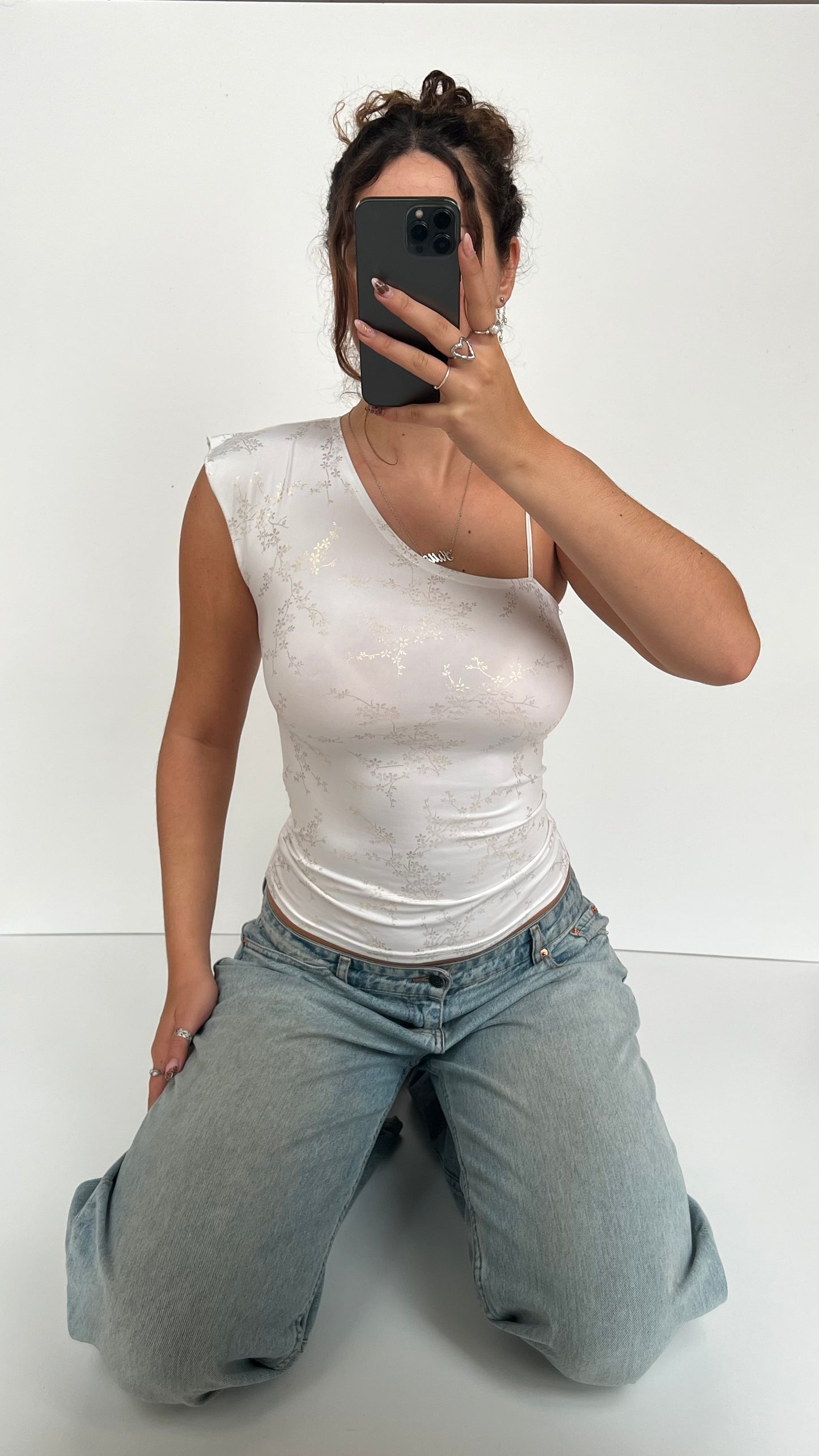 00s white one shoulder top- size M
