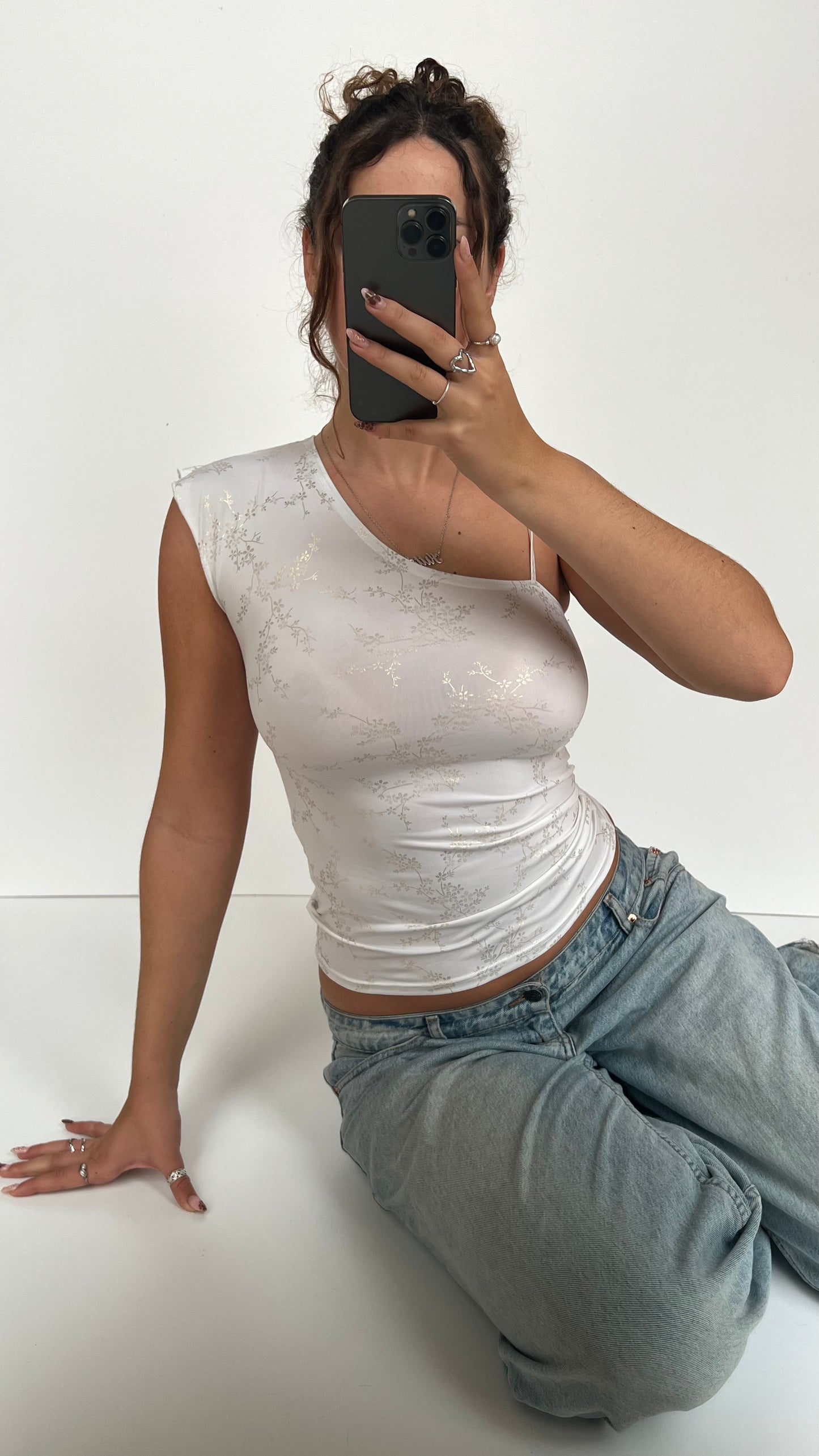 00s white one shoulder top- size M