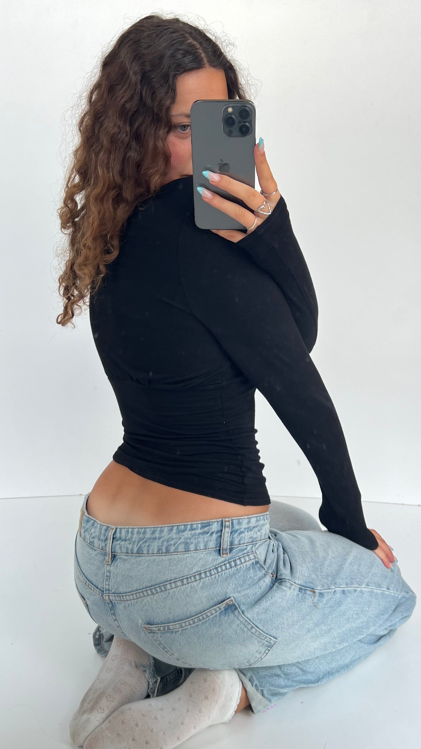 00s black embroidered top- size S