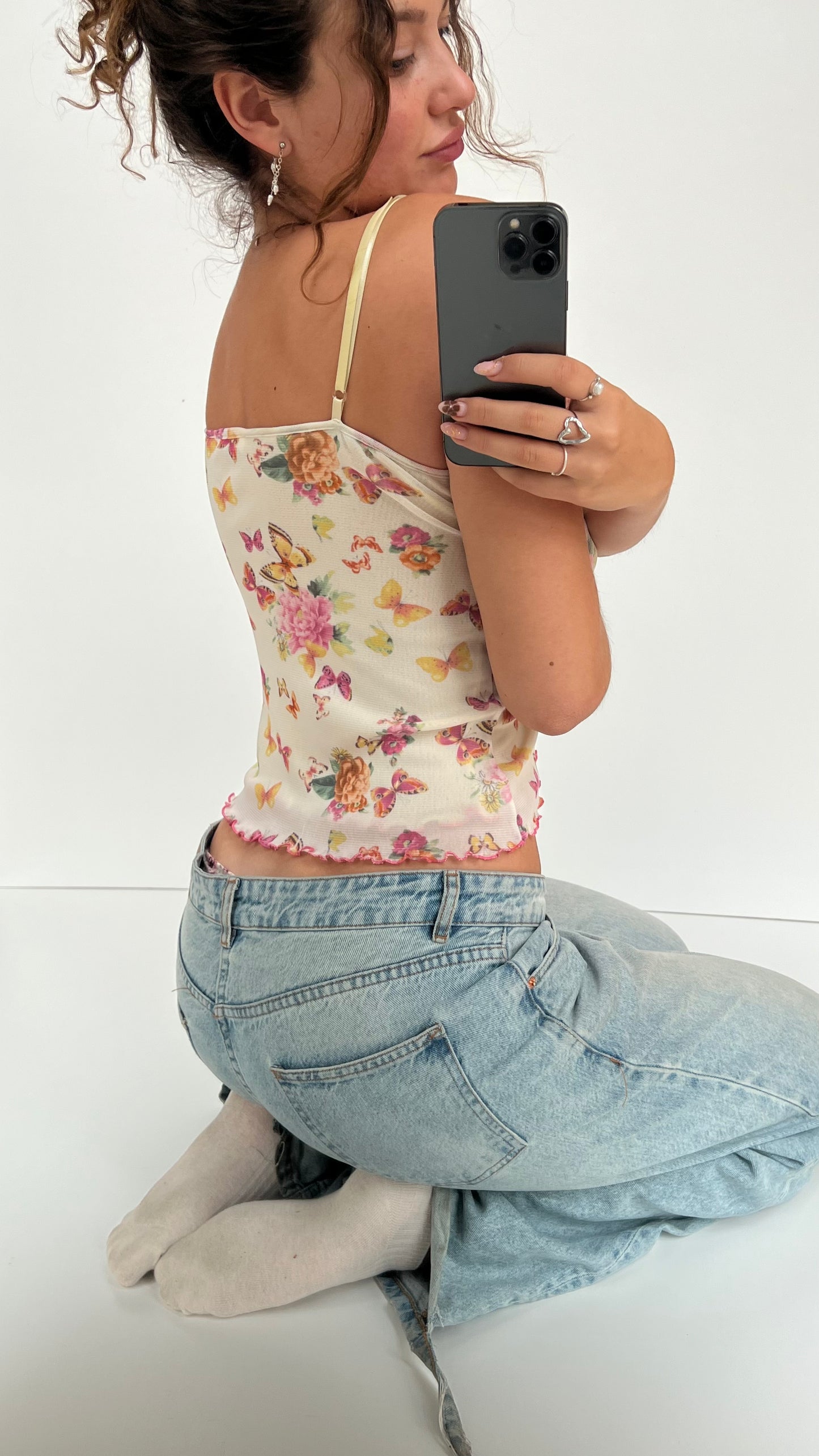 00s cream butterfly cami- size M