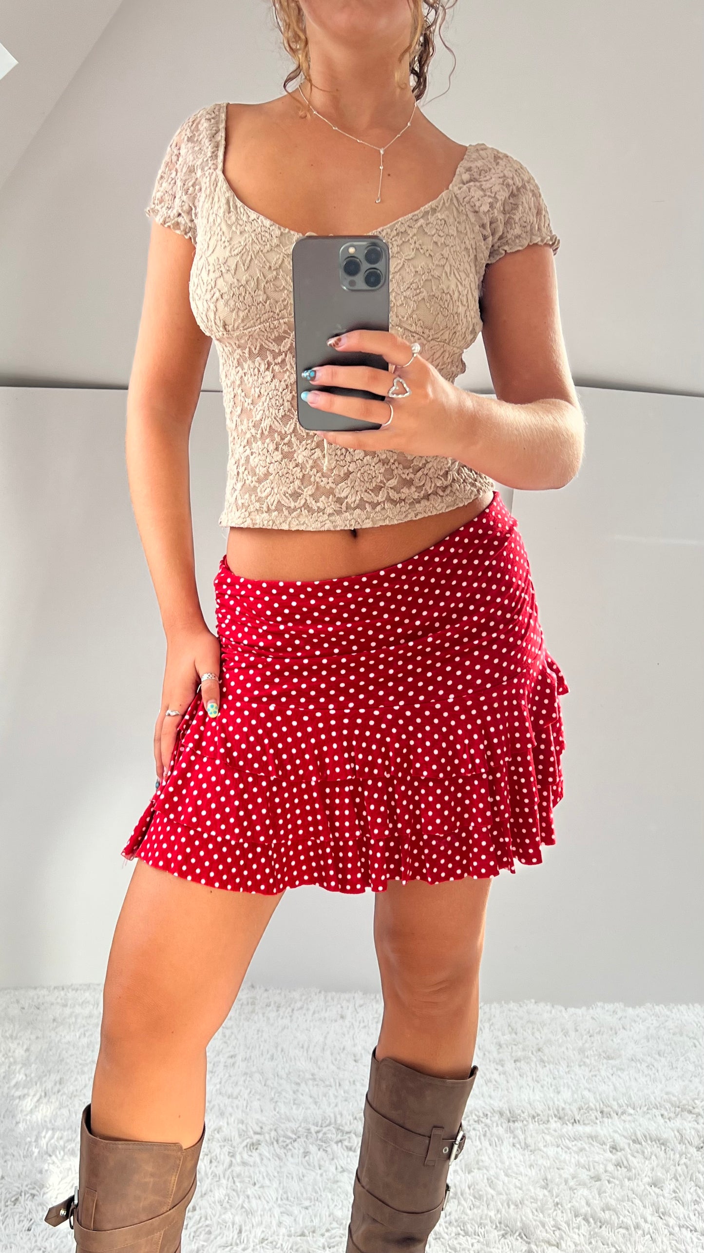 00s red polka dot skirt- size M