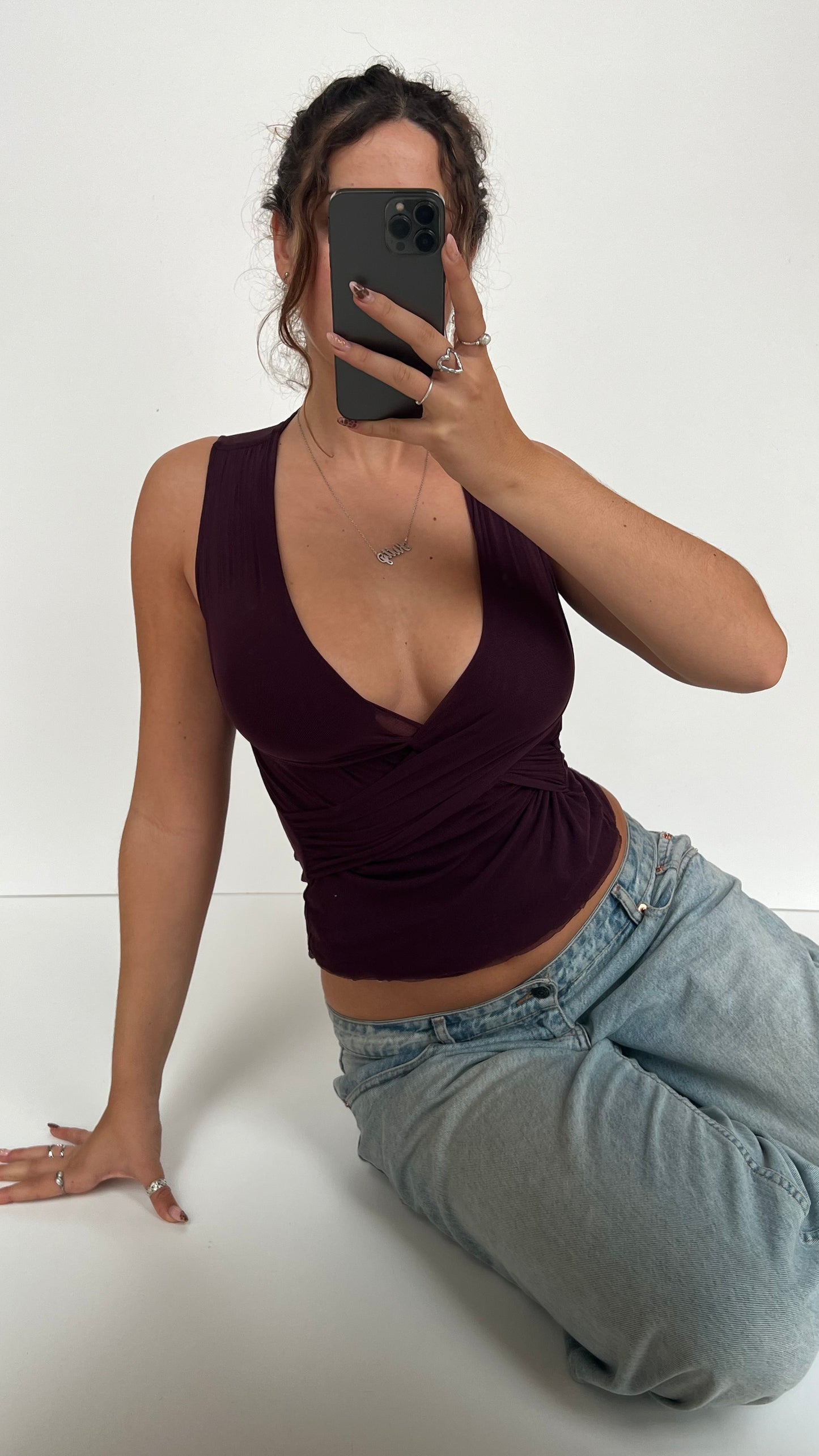 00s burgundy mesh top- size S