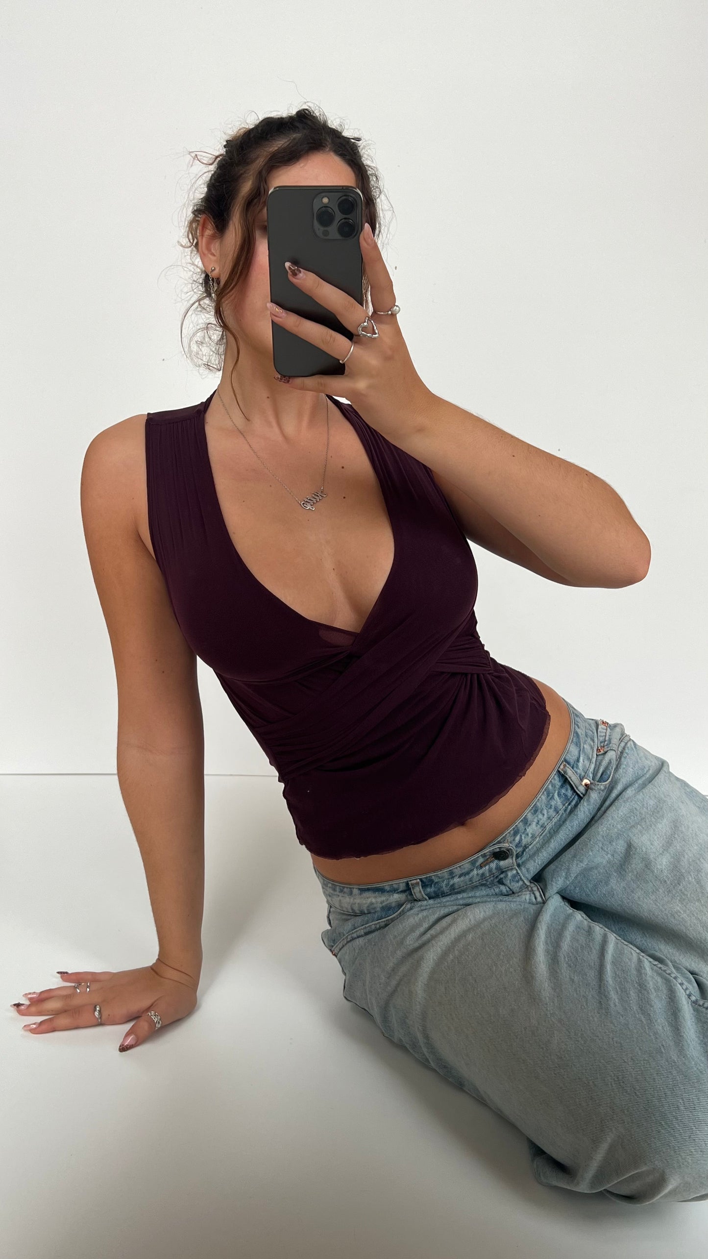 00s burgundy mesh top- size S
