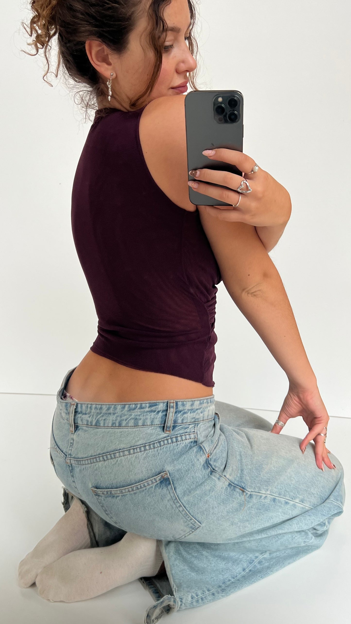 00s burgundy mesh top- size S