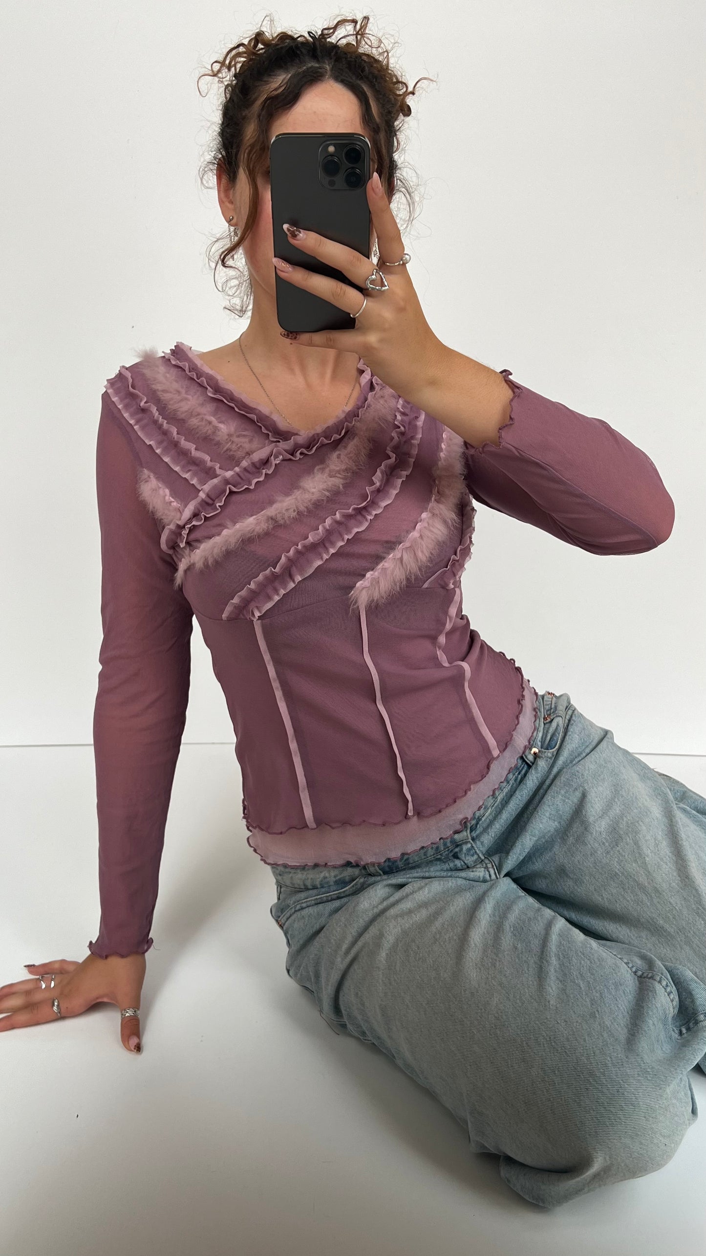 00s purple mesh long sleeve top- size S