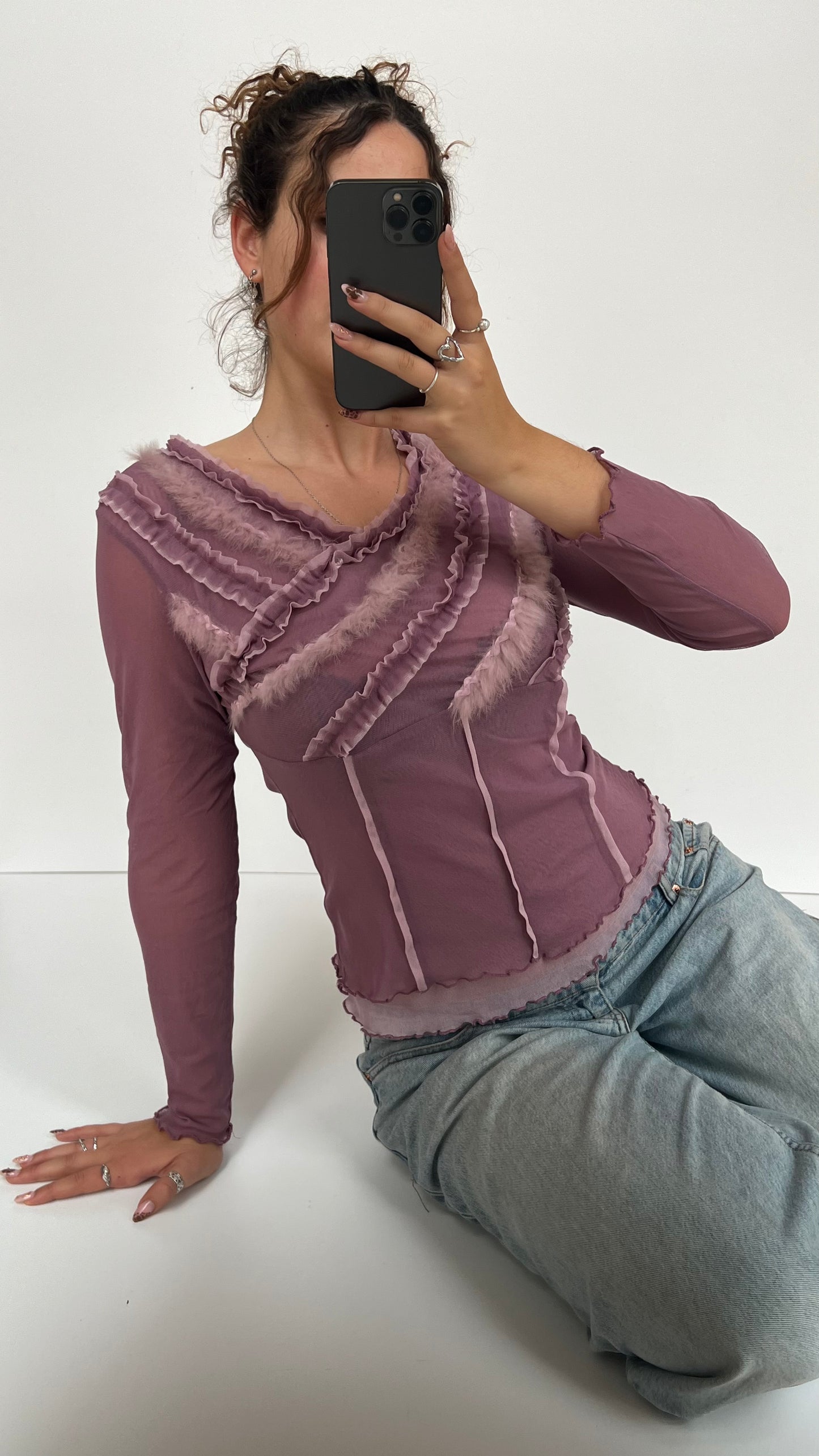 00s purple mesh long sleeve top- size S