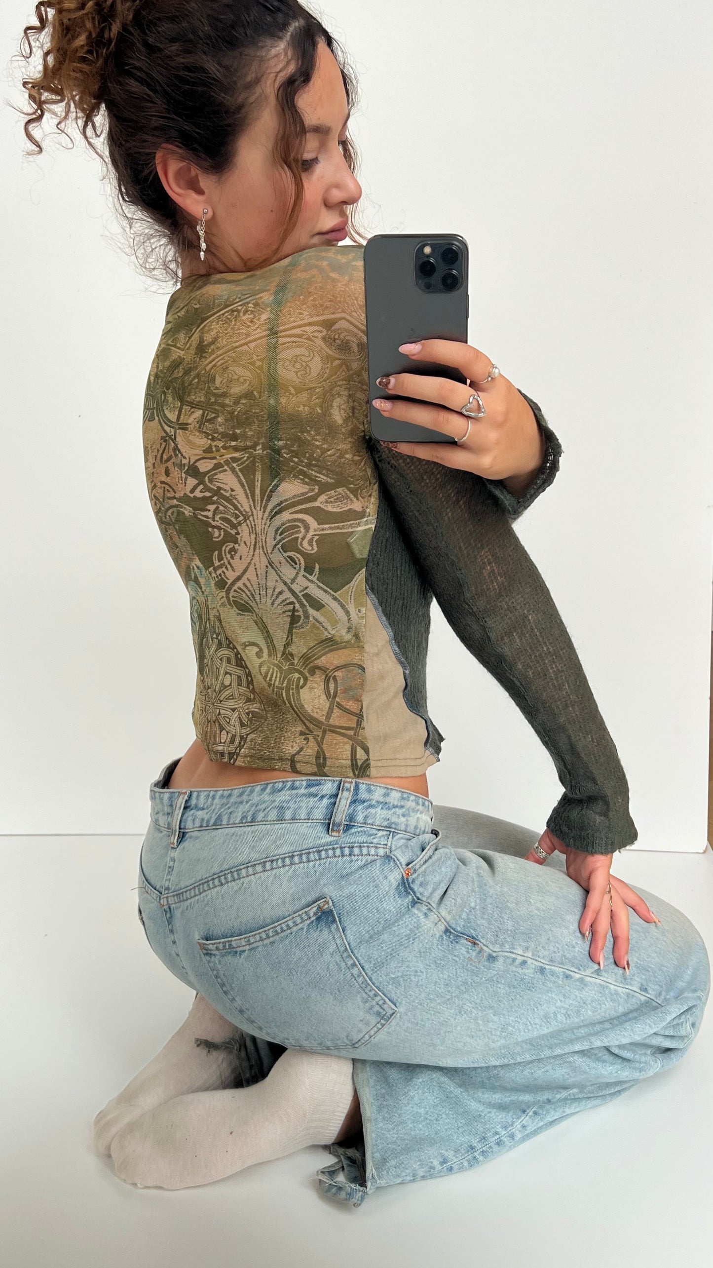 00s green knit mesh top- size S