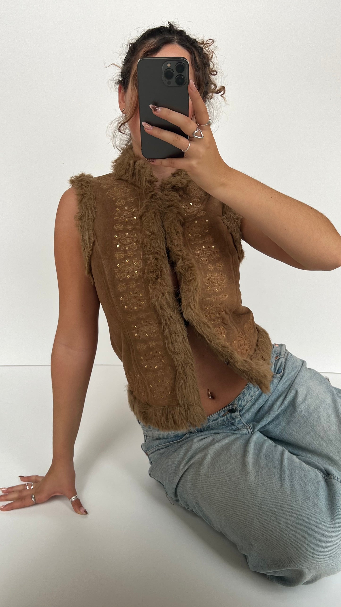 00s brown faux fur gilet- size S