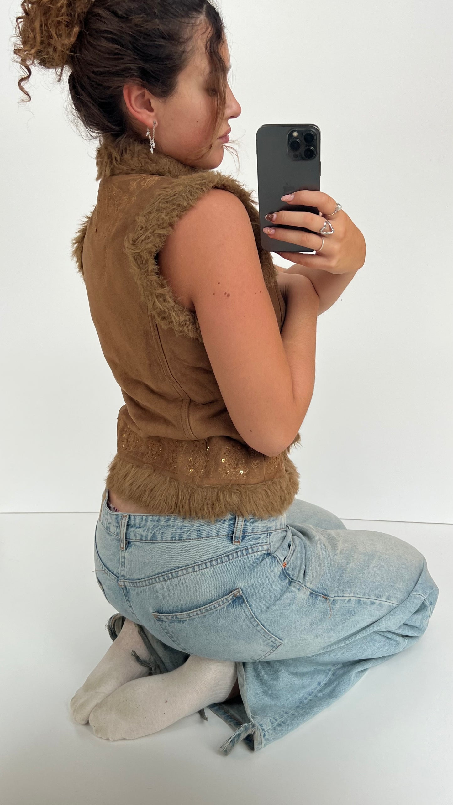 00s brown faux fur gilet- size S