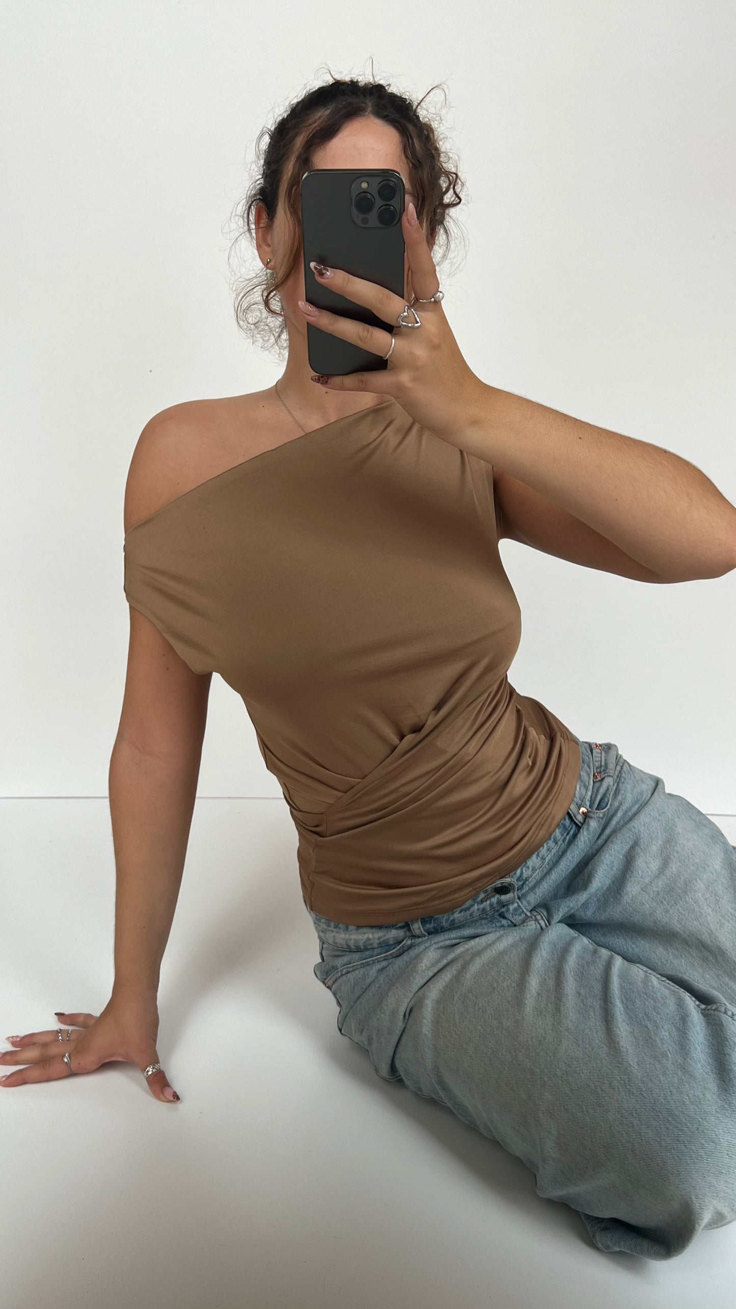 00s brown khaki slouch top- size S/M