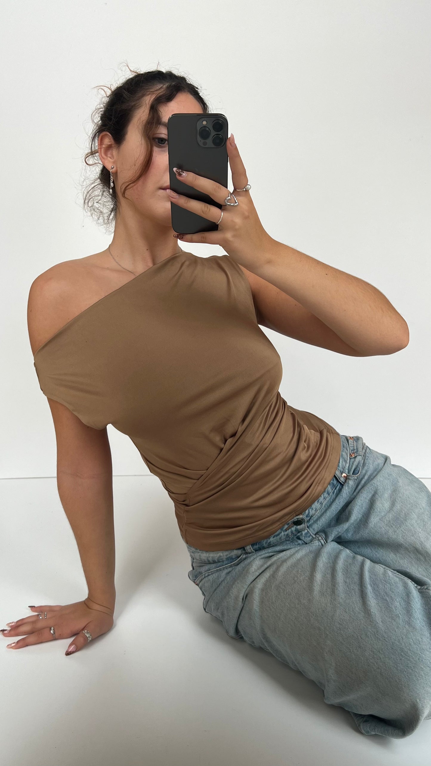 00s brown khaki slouch top- size S/M