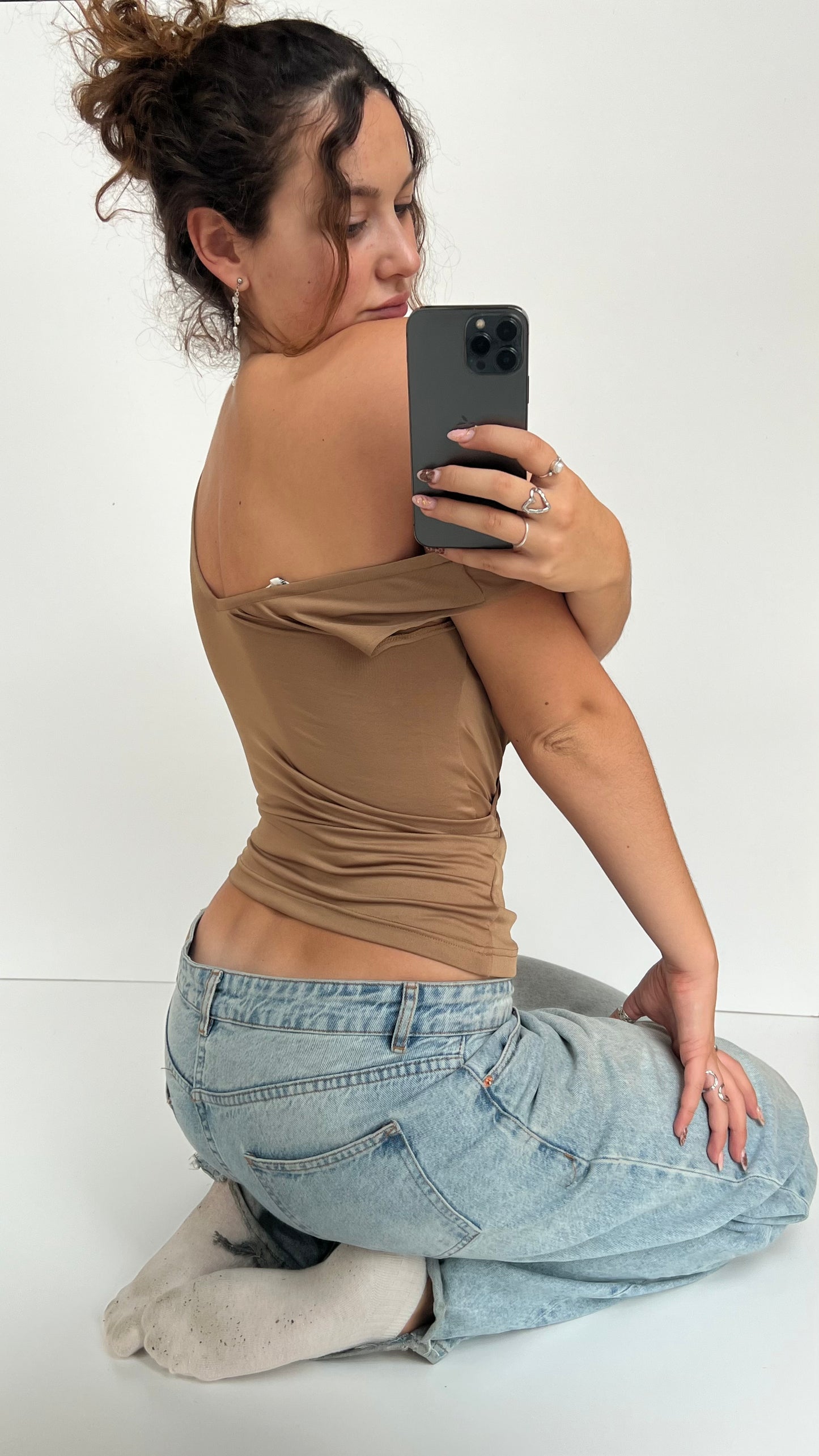 00s brown khaki slouch top- size S/M