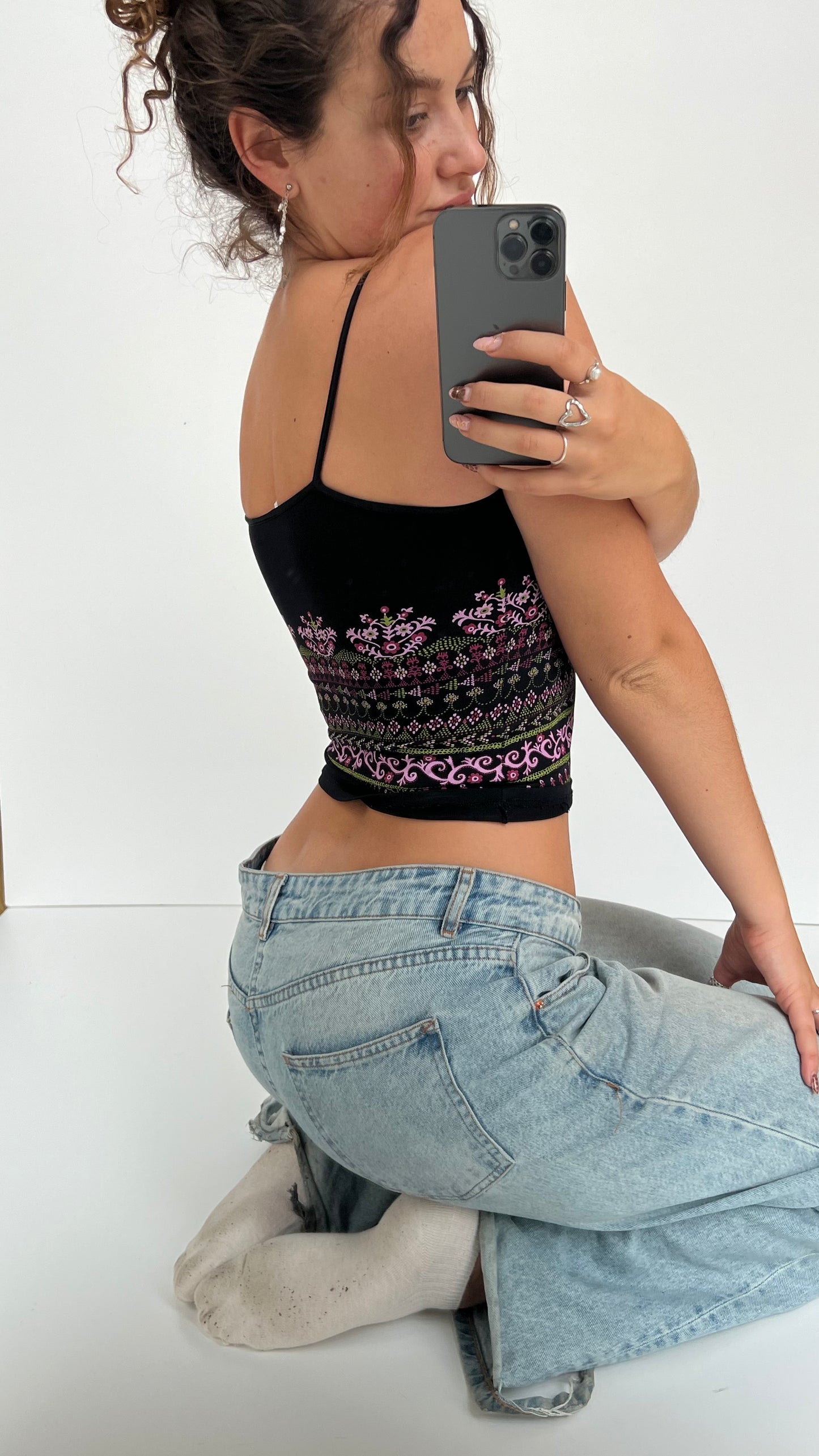 00s black pink patterned cami- size S