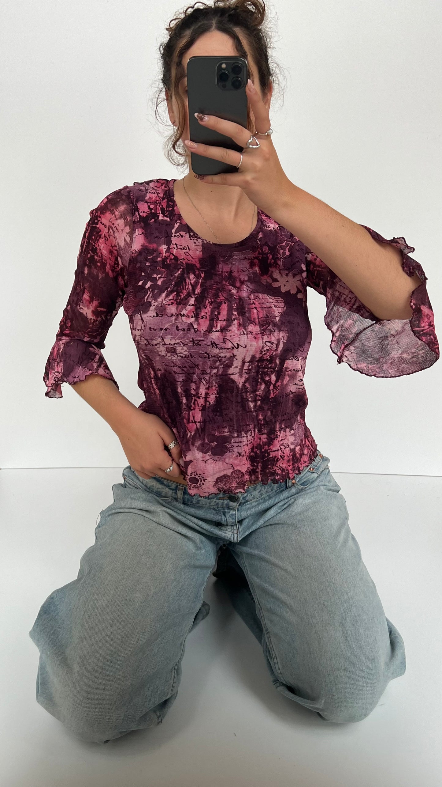 00s pink mesh long sleeve top- size L