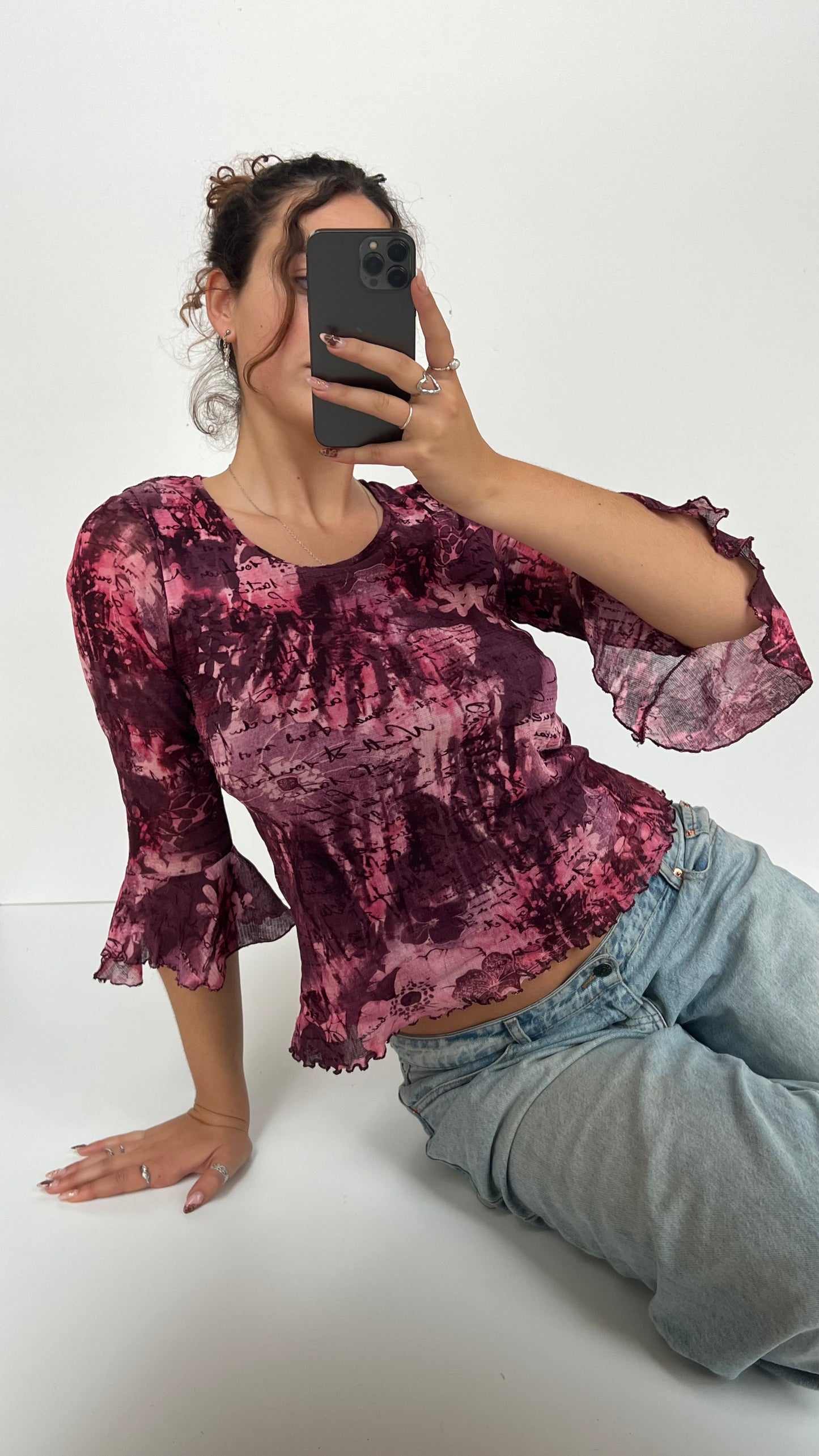 00s pink mesh long sleeve top- size L