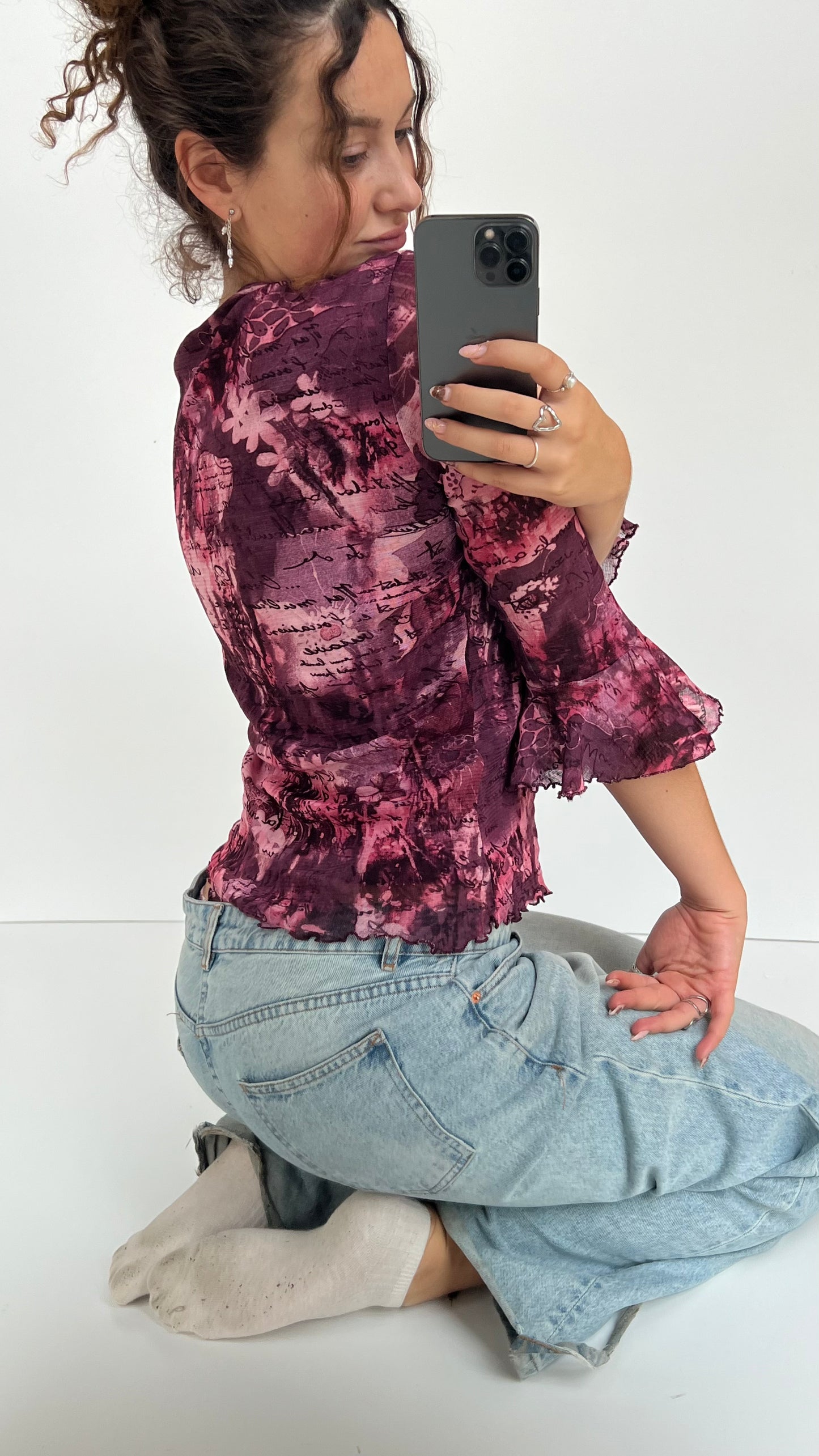 00s pink mesh long sleeve top- size L