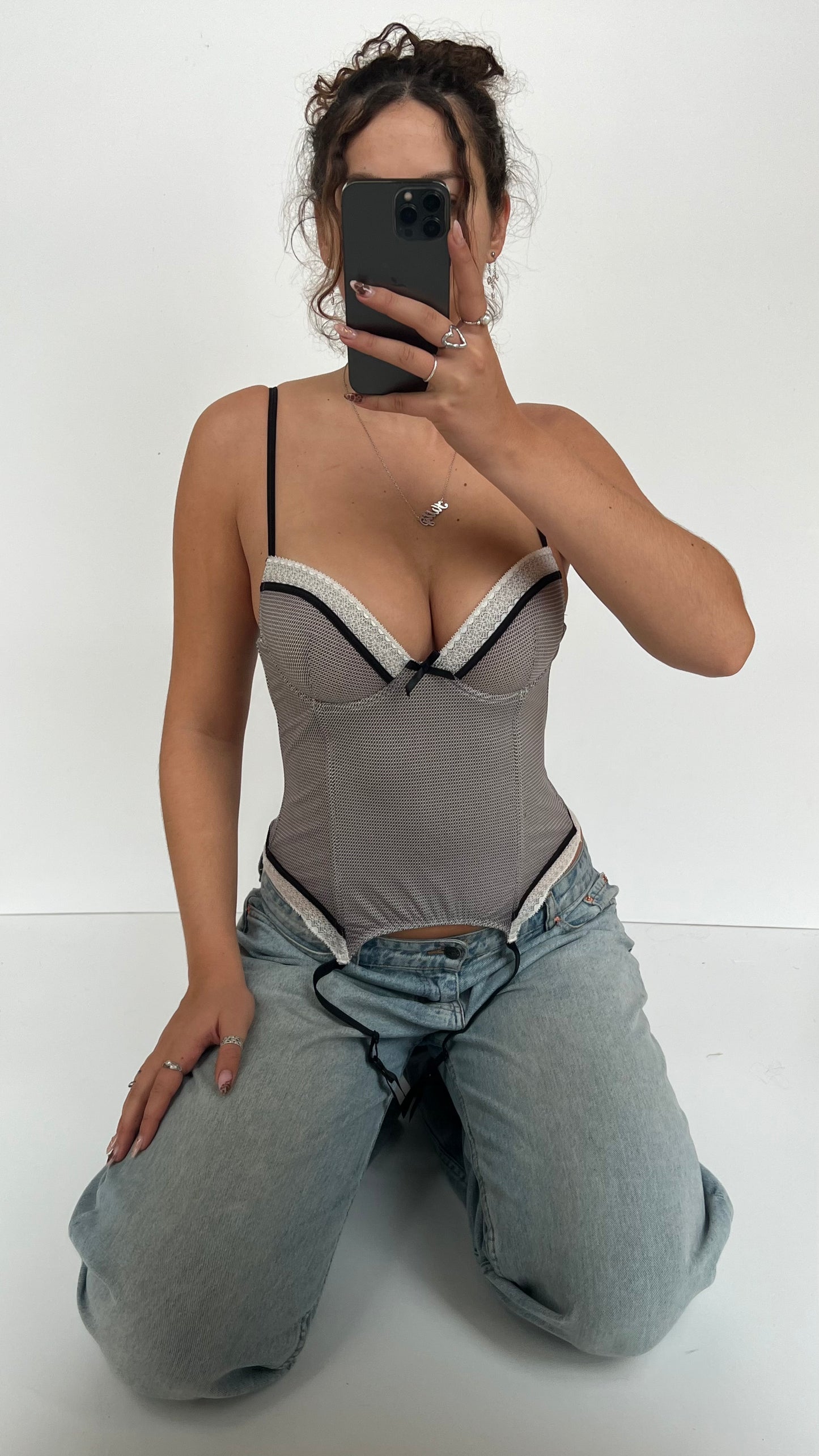 00s grey lace corset- size S