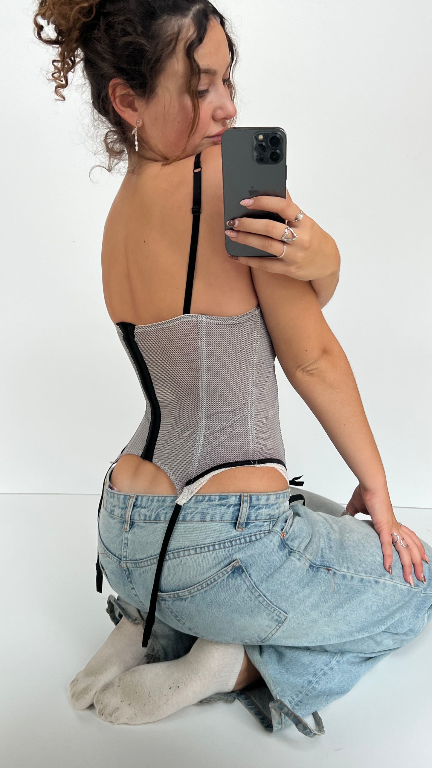 00s grey lace corset- size S