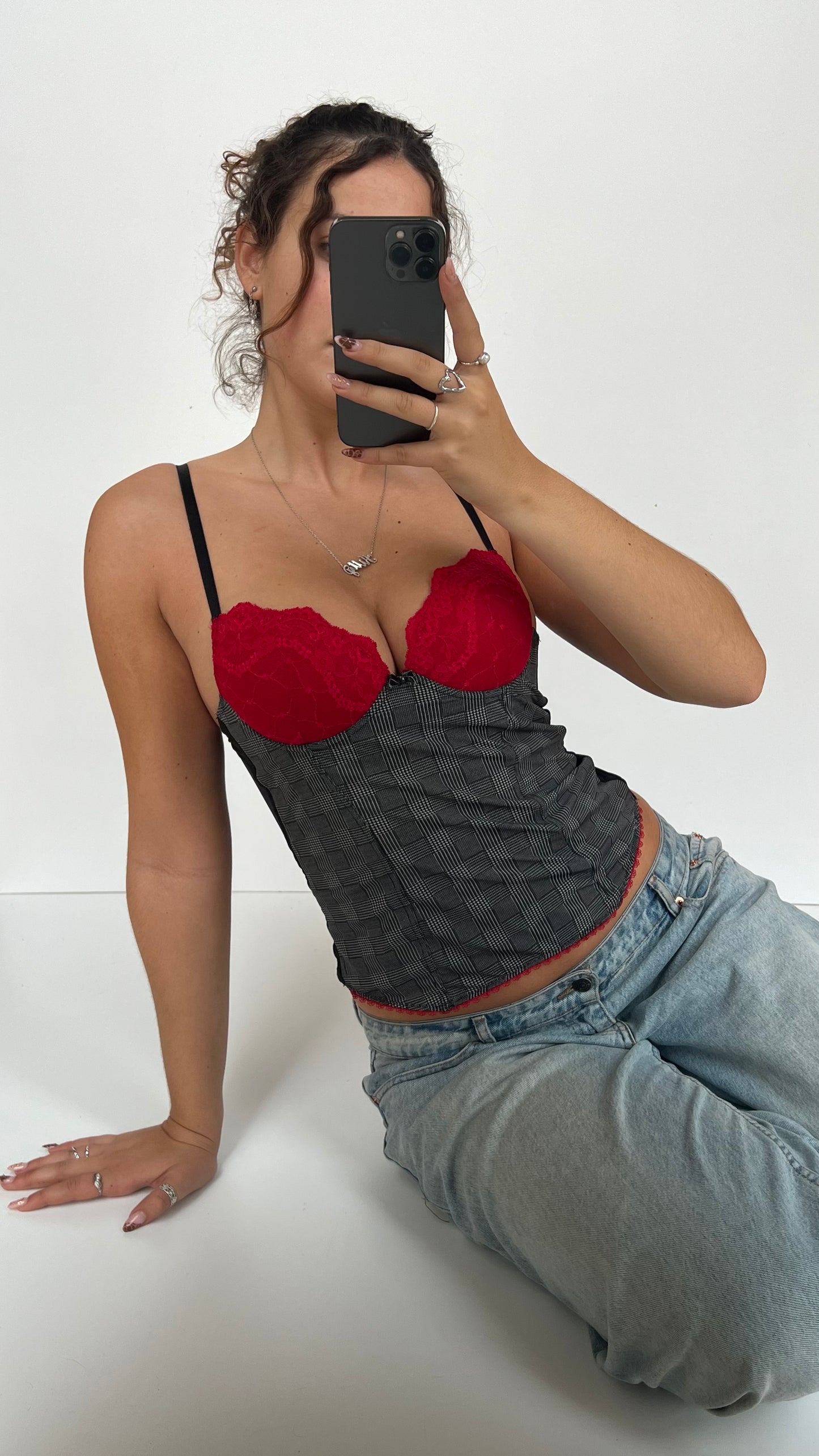 00s grey gingham corset- size S