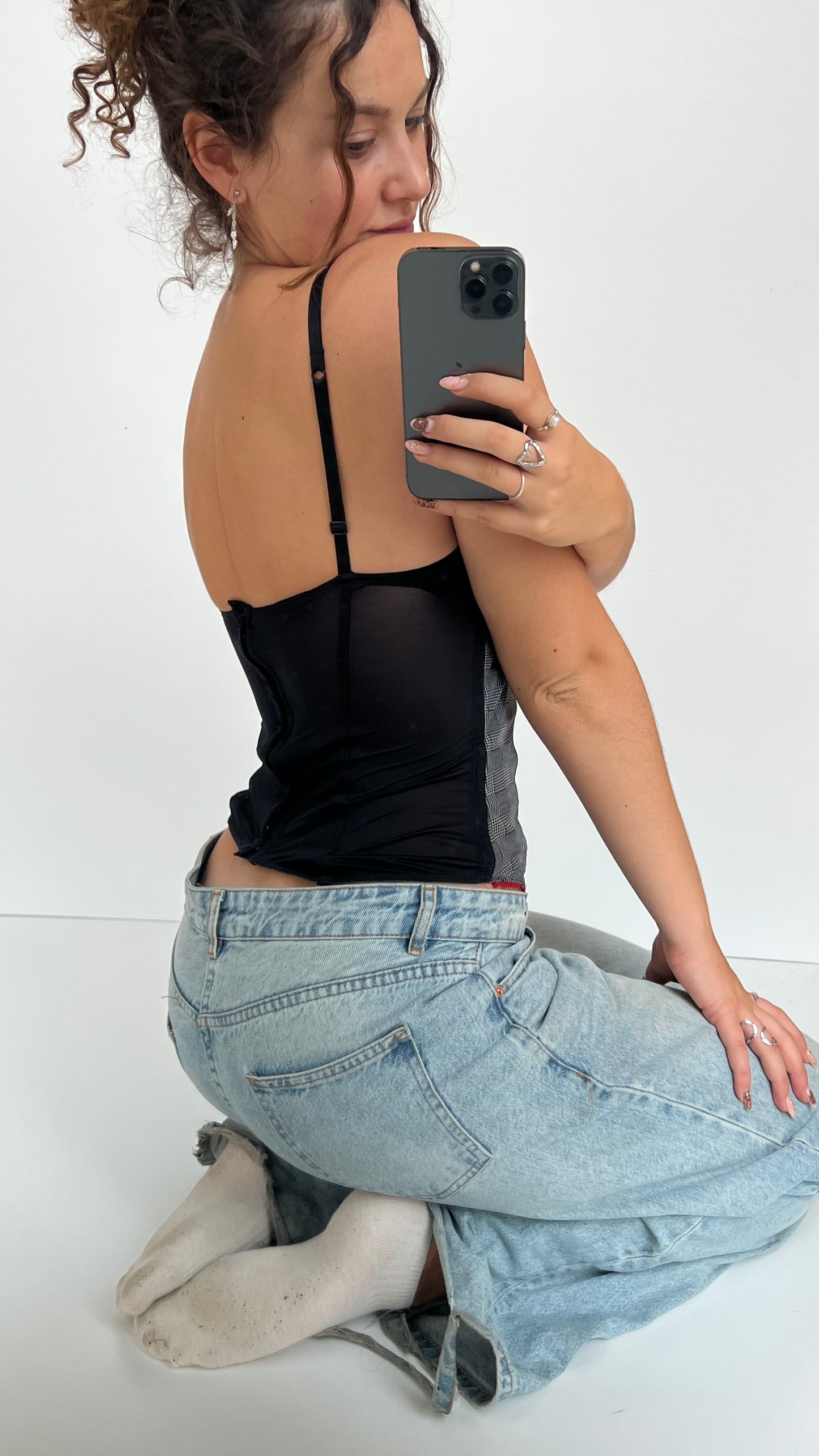 00s grey gingham corset- size S