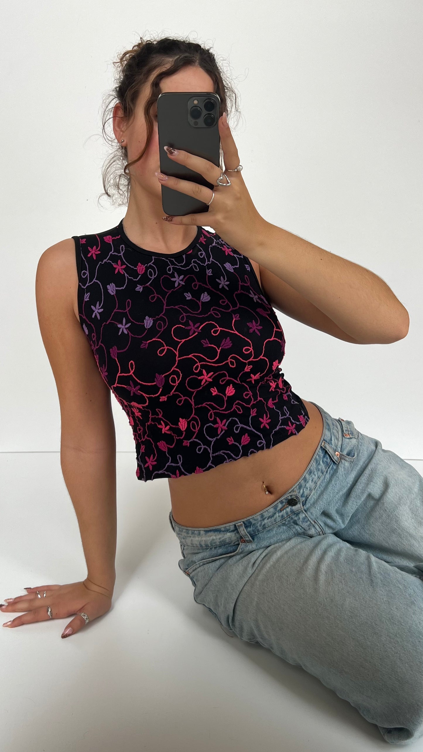00s Morgan De Toi black pink tank top- size XS