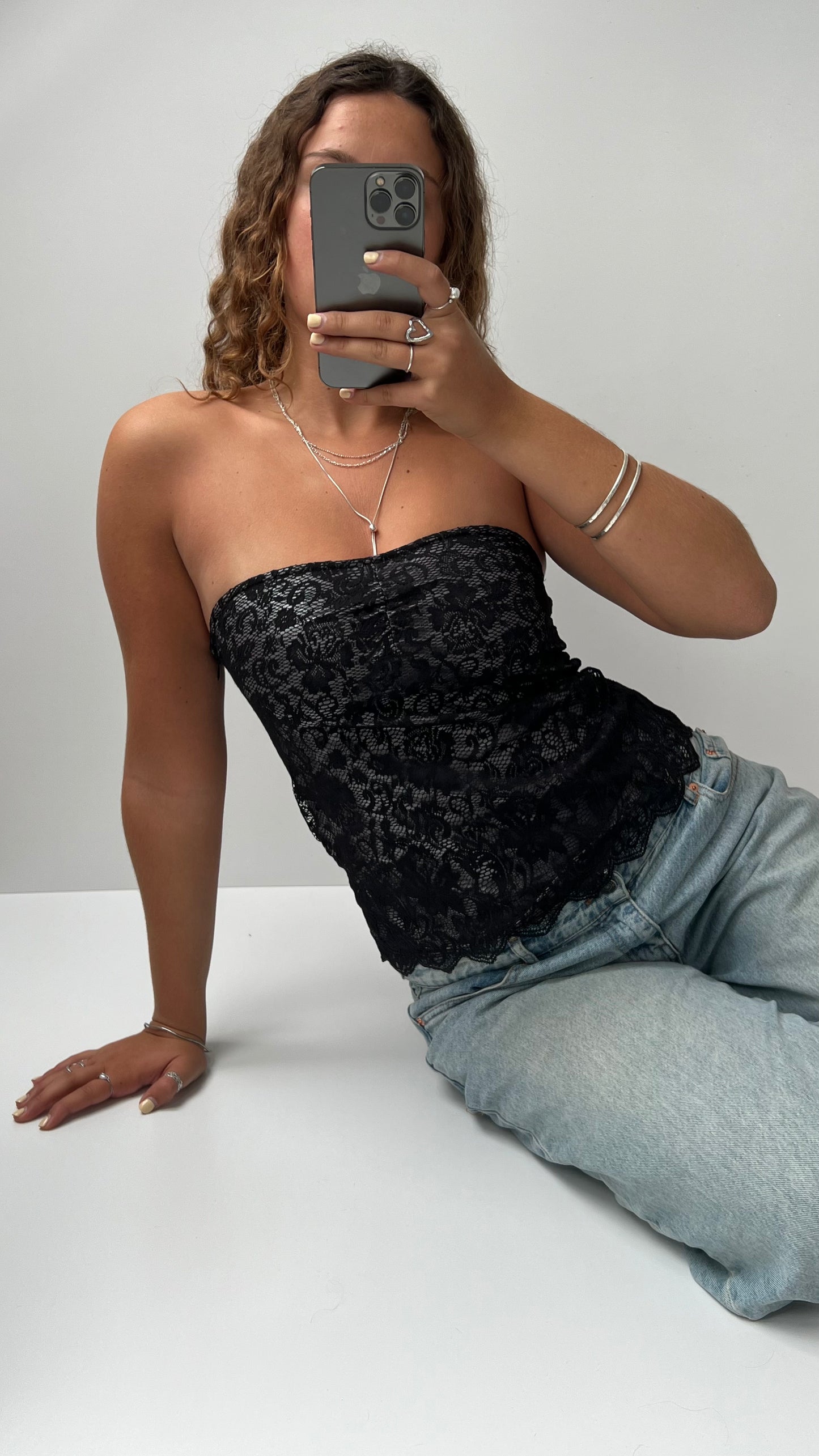 00s black lace strapless cami- size M