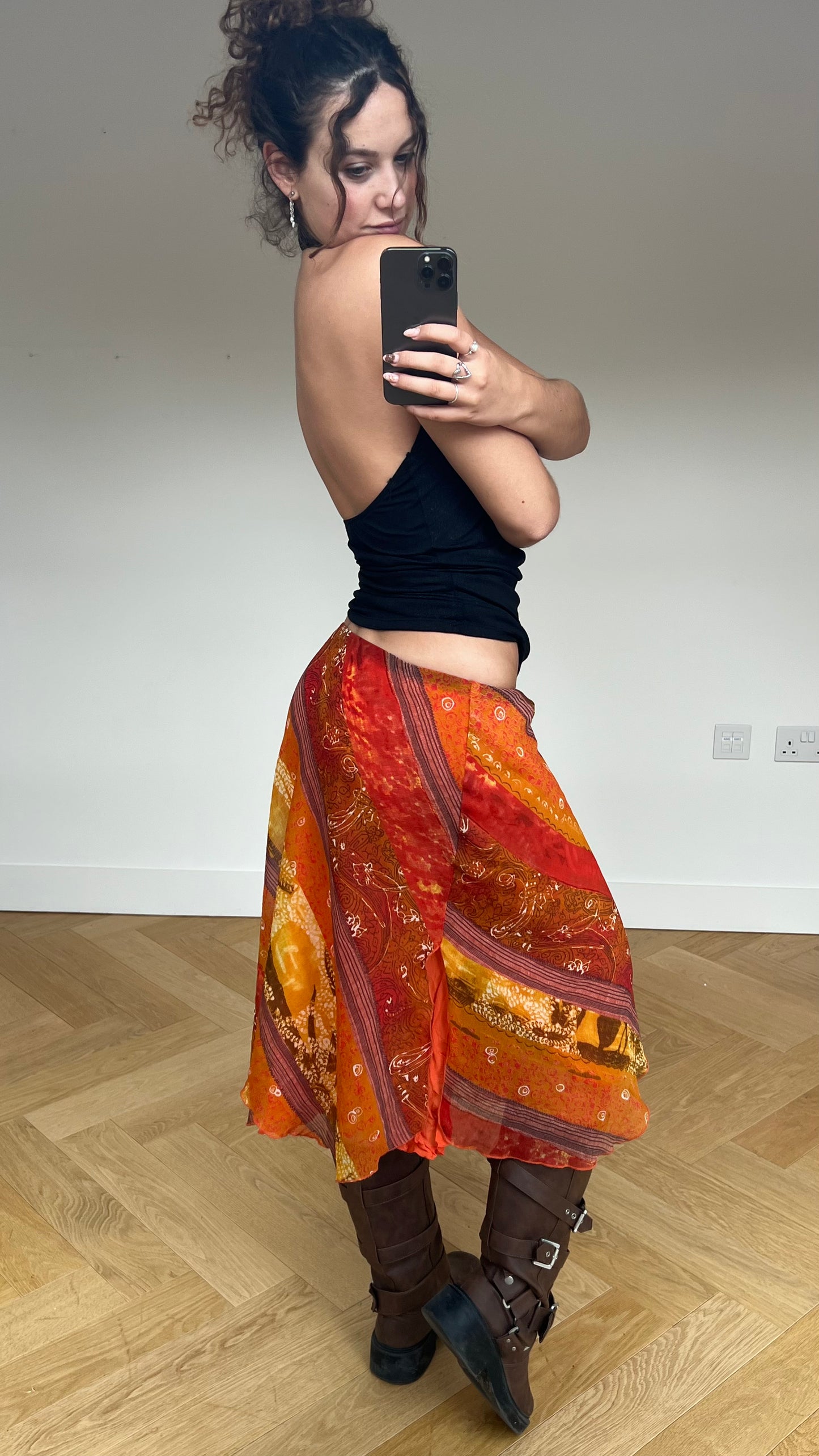 00s orange mesh midi skirt- size M