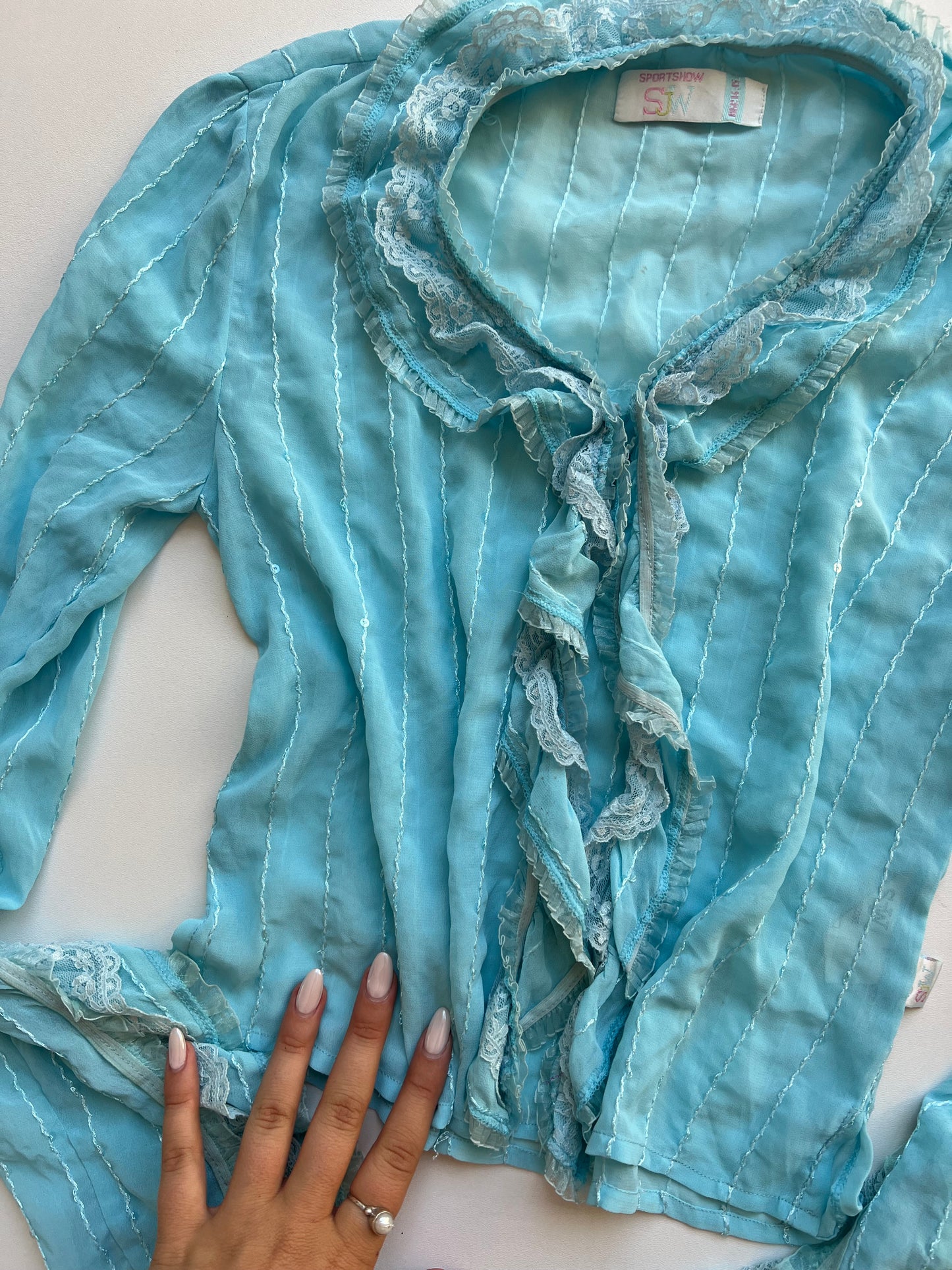 00s teal mesh sequin top- size XS