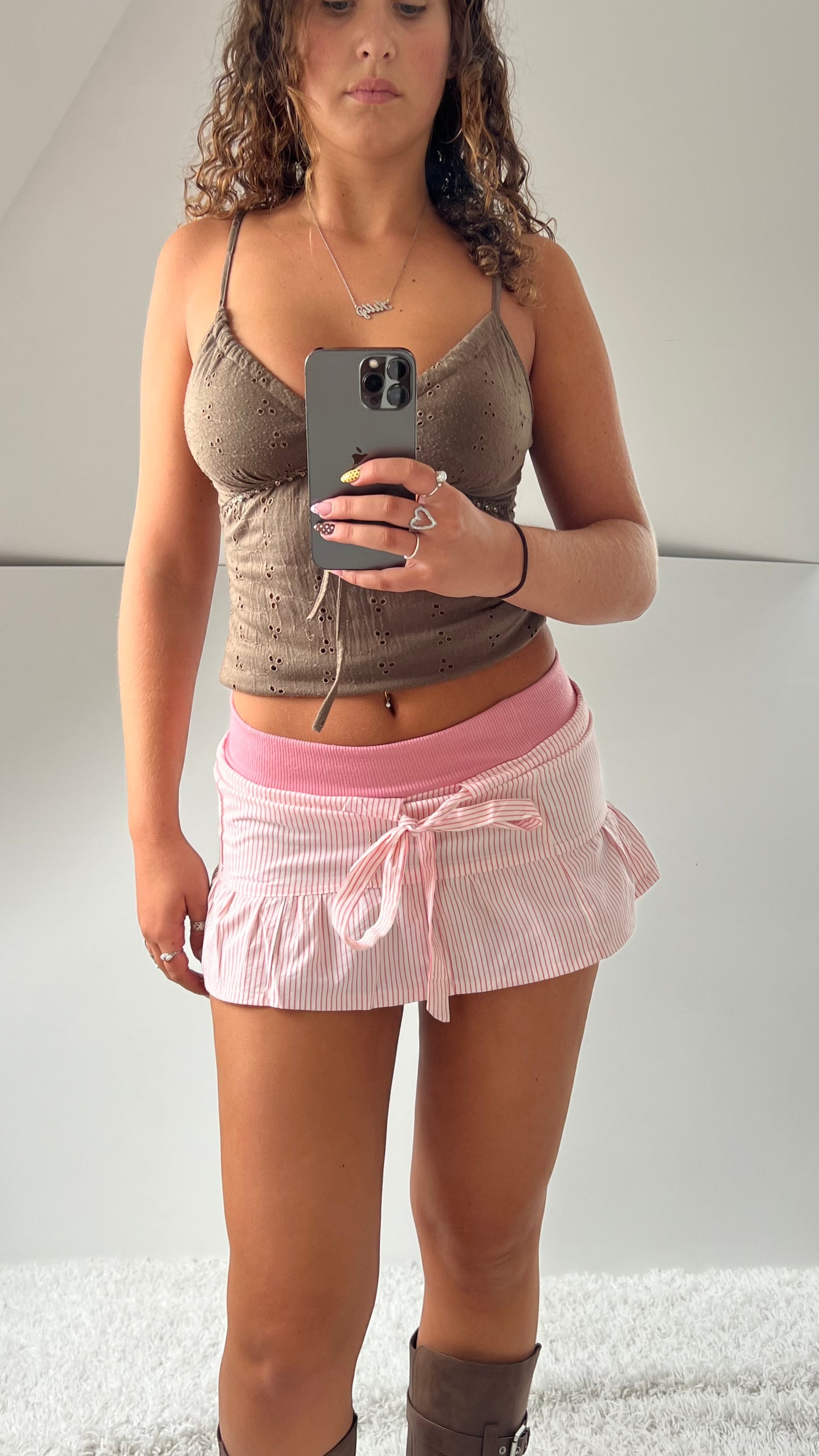 00s pink pinstripe mini skirt- size S