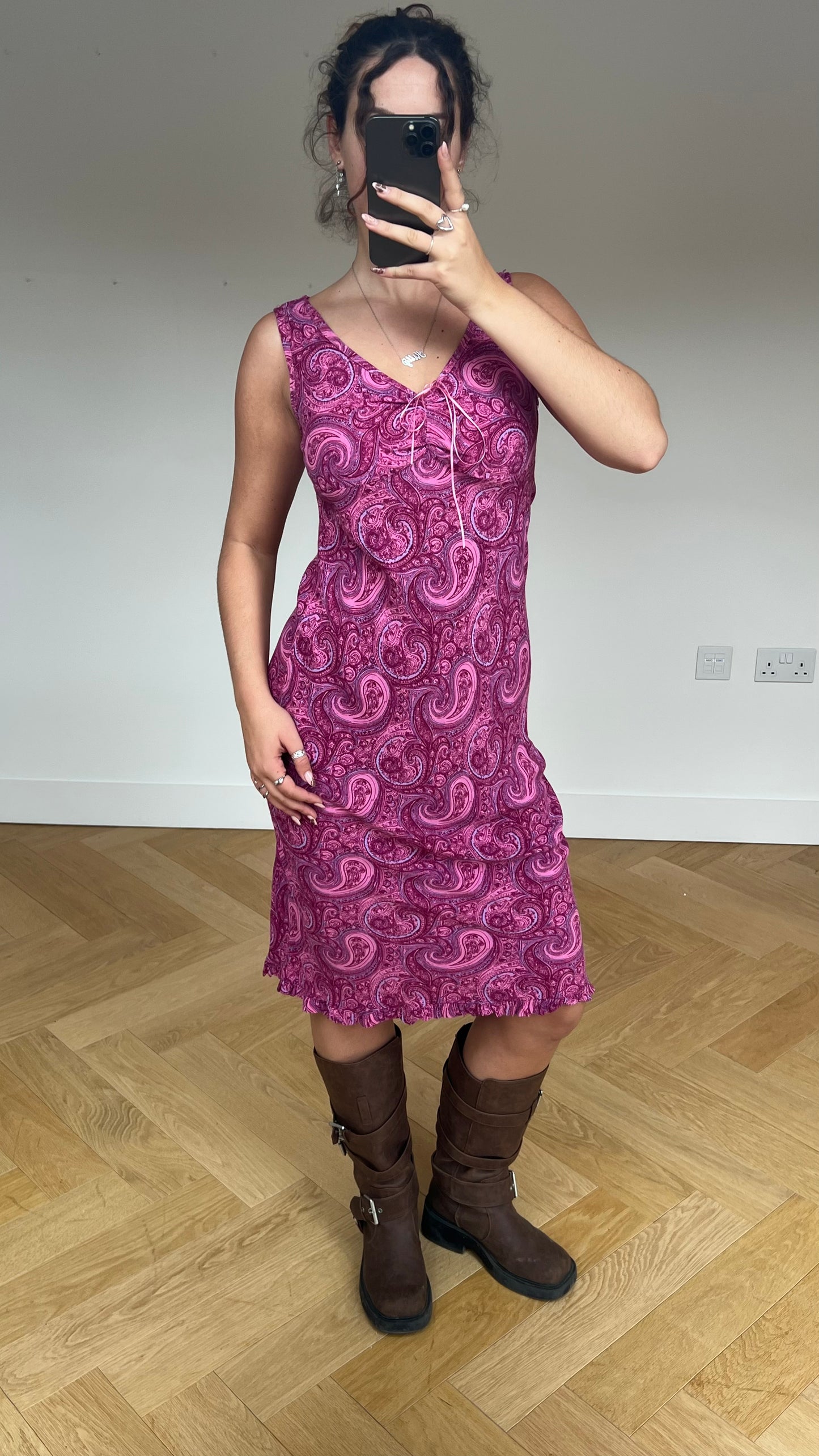 00s pink paisley midi dress- size M