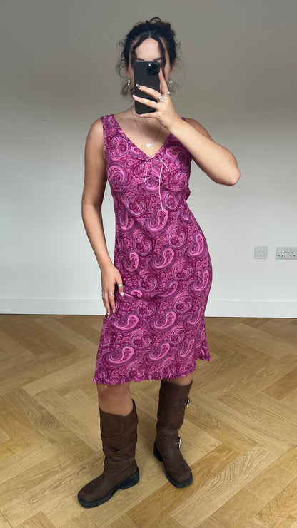 00s pink paisley midi dress- size M