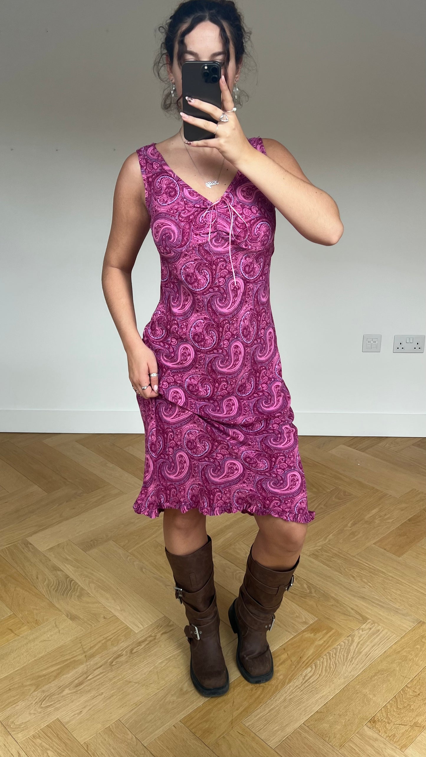00s pink paisley midi dress- size M